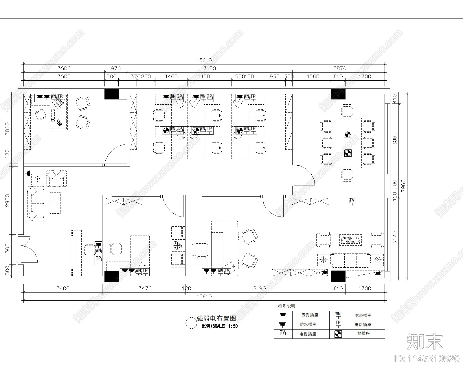 现代办公室室内cad施工图下载【ID:1147510520】