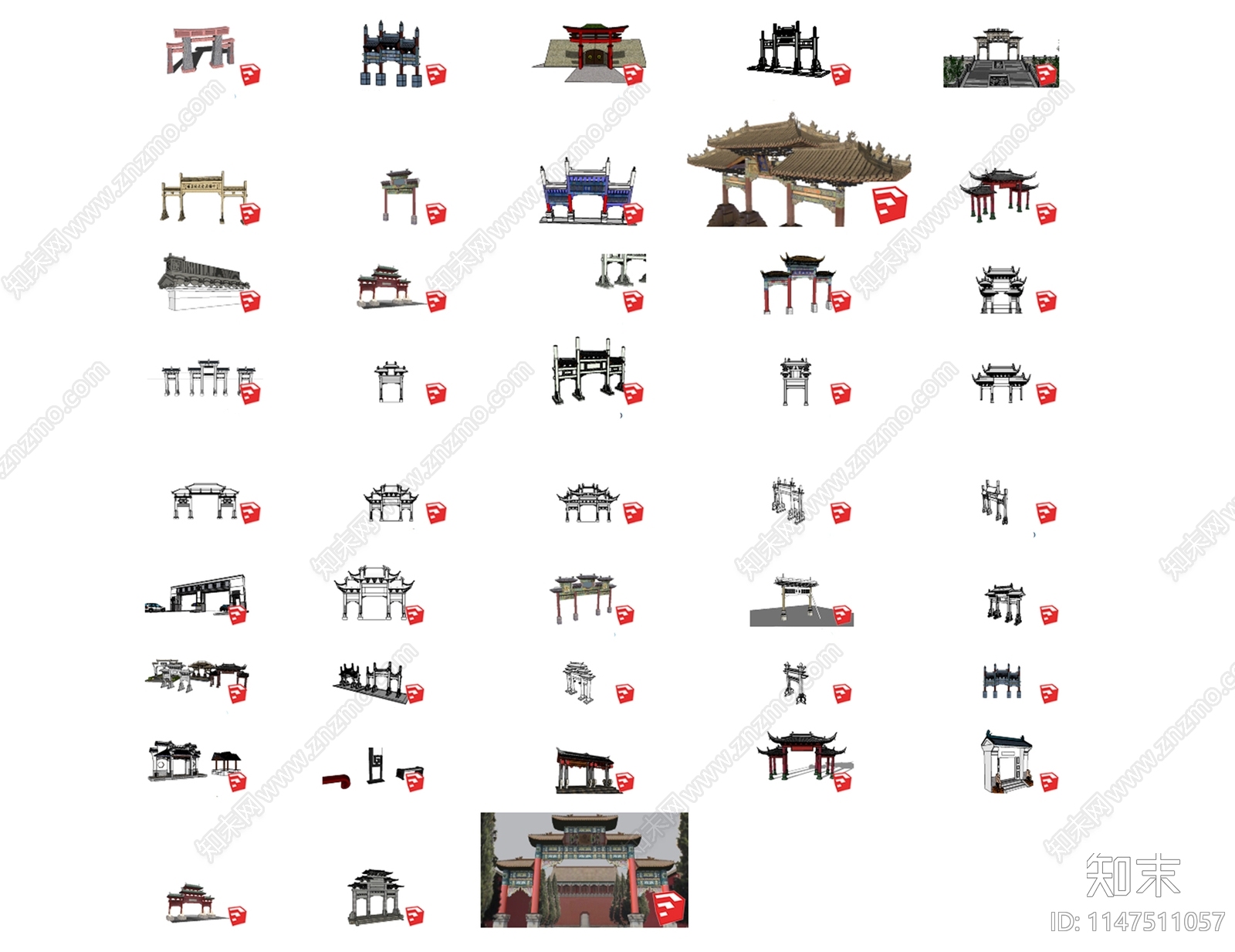 43个古建筑门楼牌坊集SU模型下载【ID:1147511057】