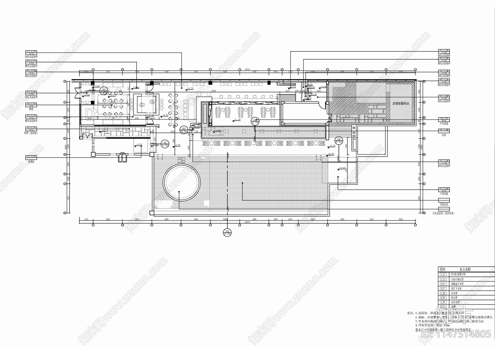 游泳池酒吧休闲娱乐室内cad施工图下载【ID:1147514805】