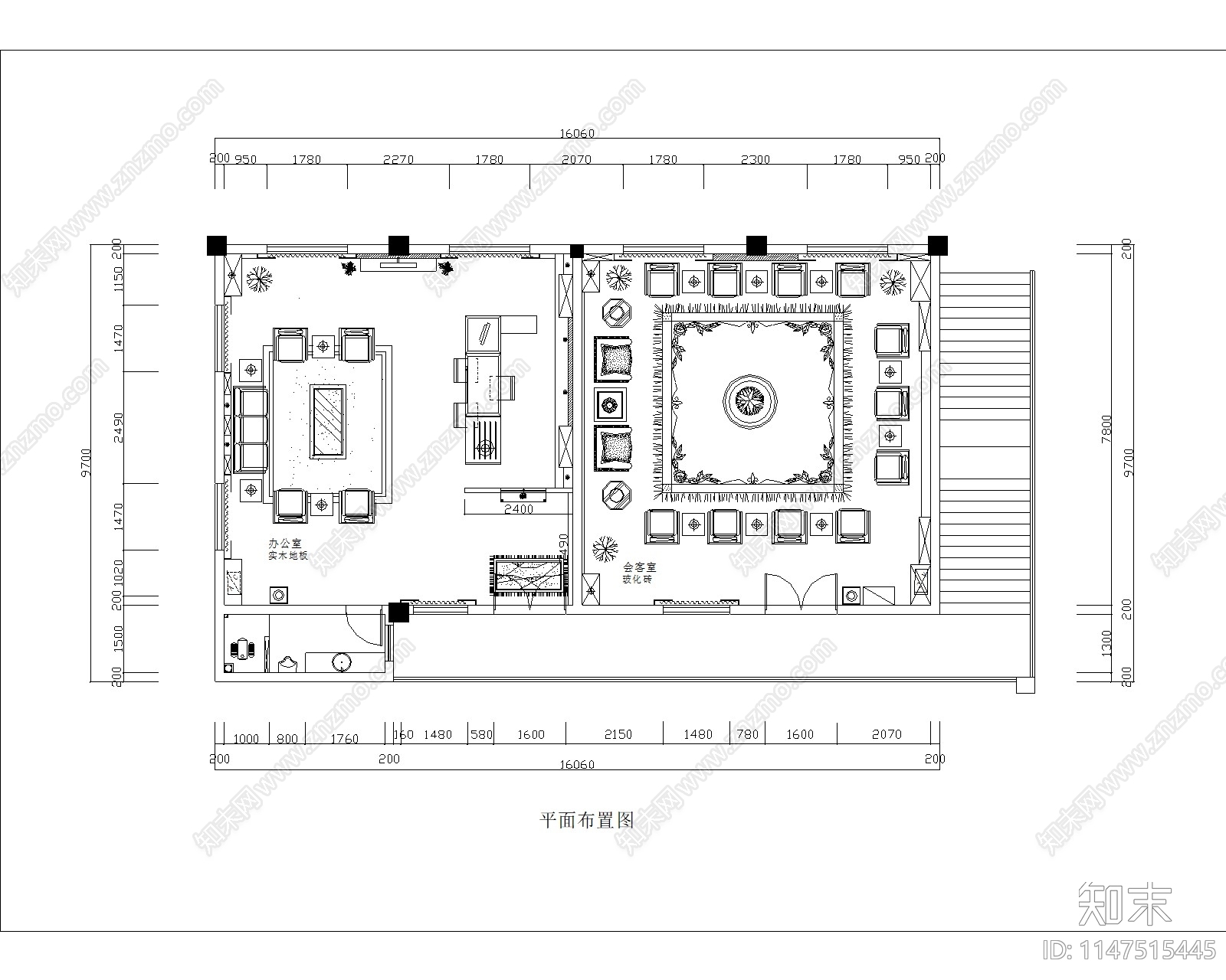 现代办公室室内cad施工图下载【ID:1147515445】