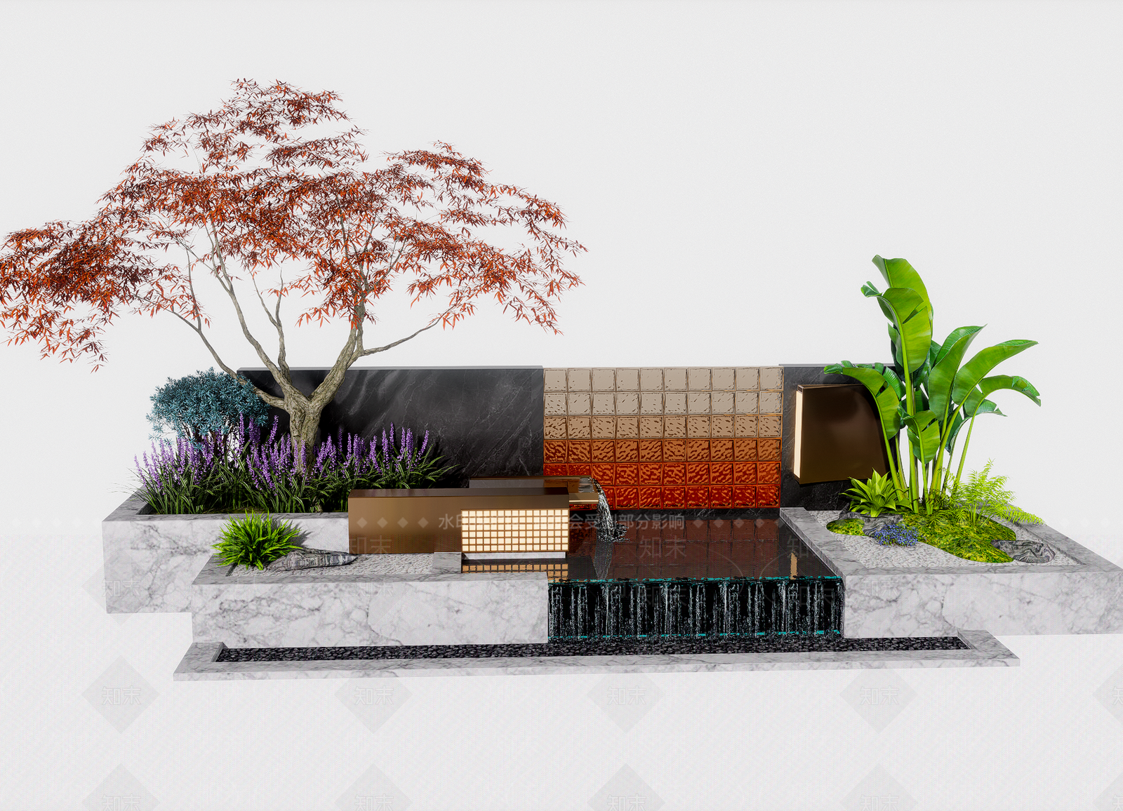 现代户外景观水景水池SU模型下载【ID:1147517442】