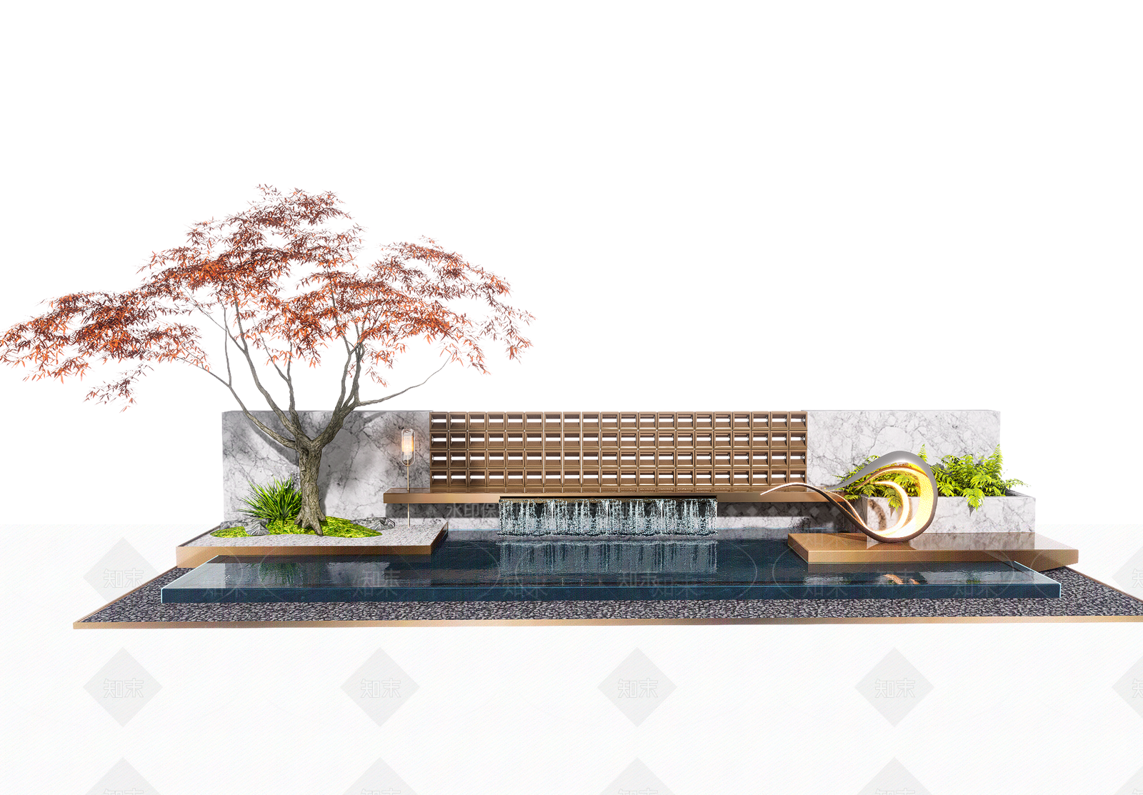 现代户外景观水景水池SU模型下载【ID:1147518695】