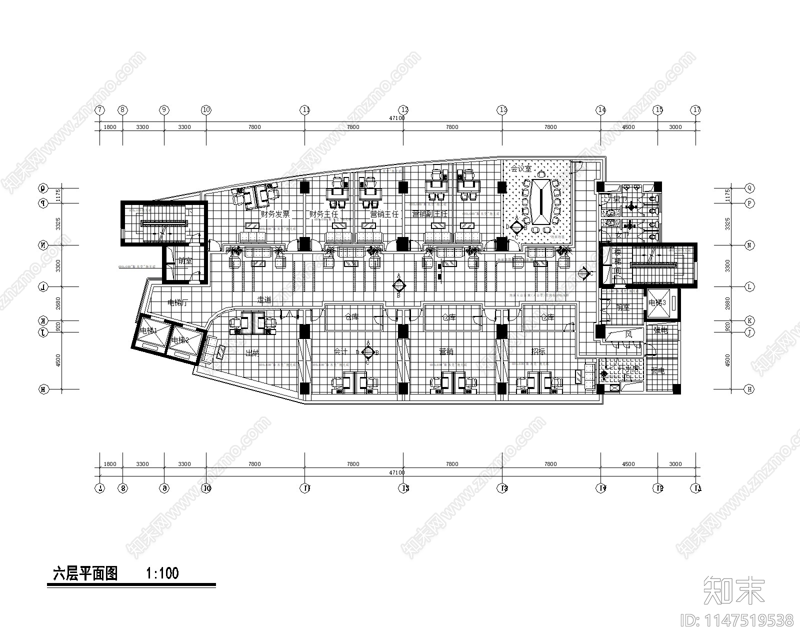 现代办公室设计室内cad施工图下载【ID:1147519538】