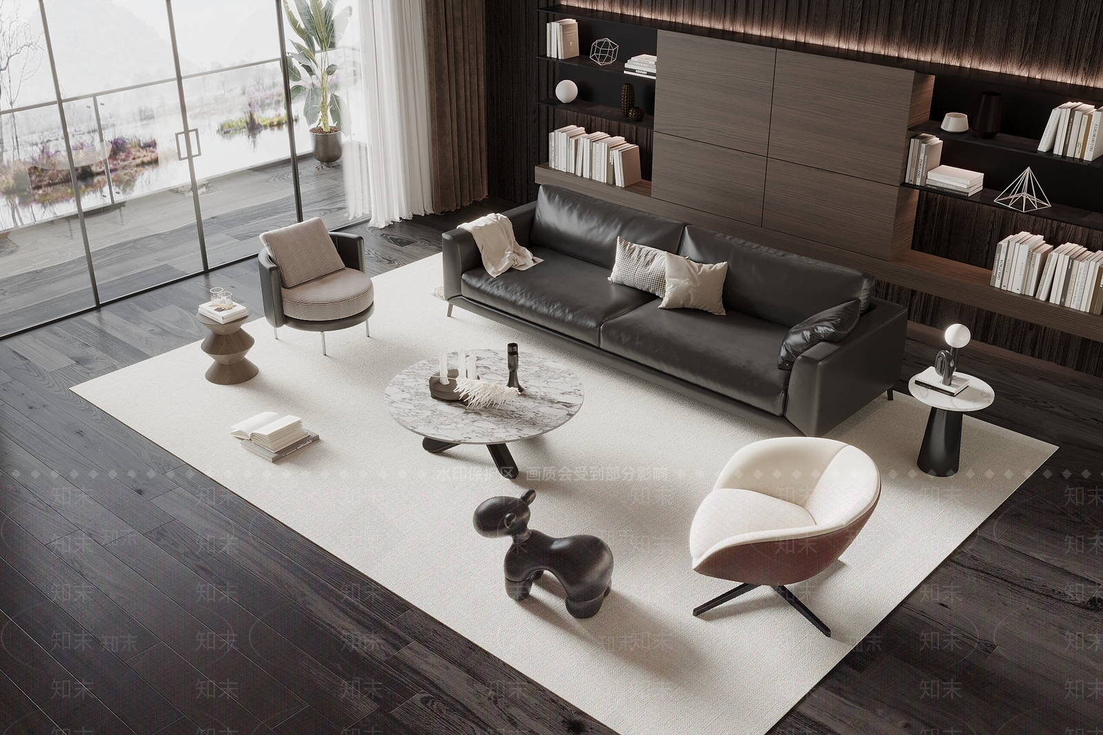 现代皮质沙发茶几组合SU模型下载【ID:1147520081】