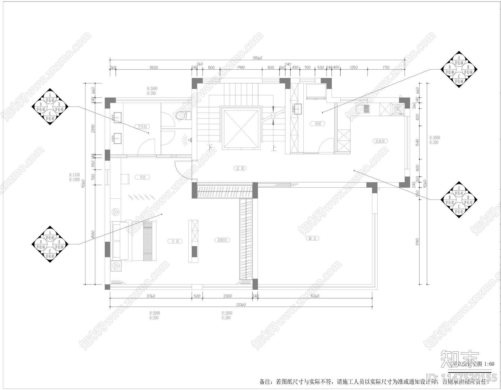 现代三层别墅室内cad施工图下载【ID:1147520155】