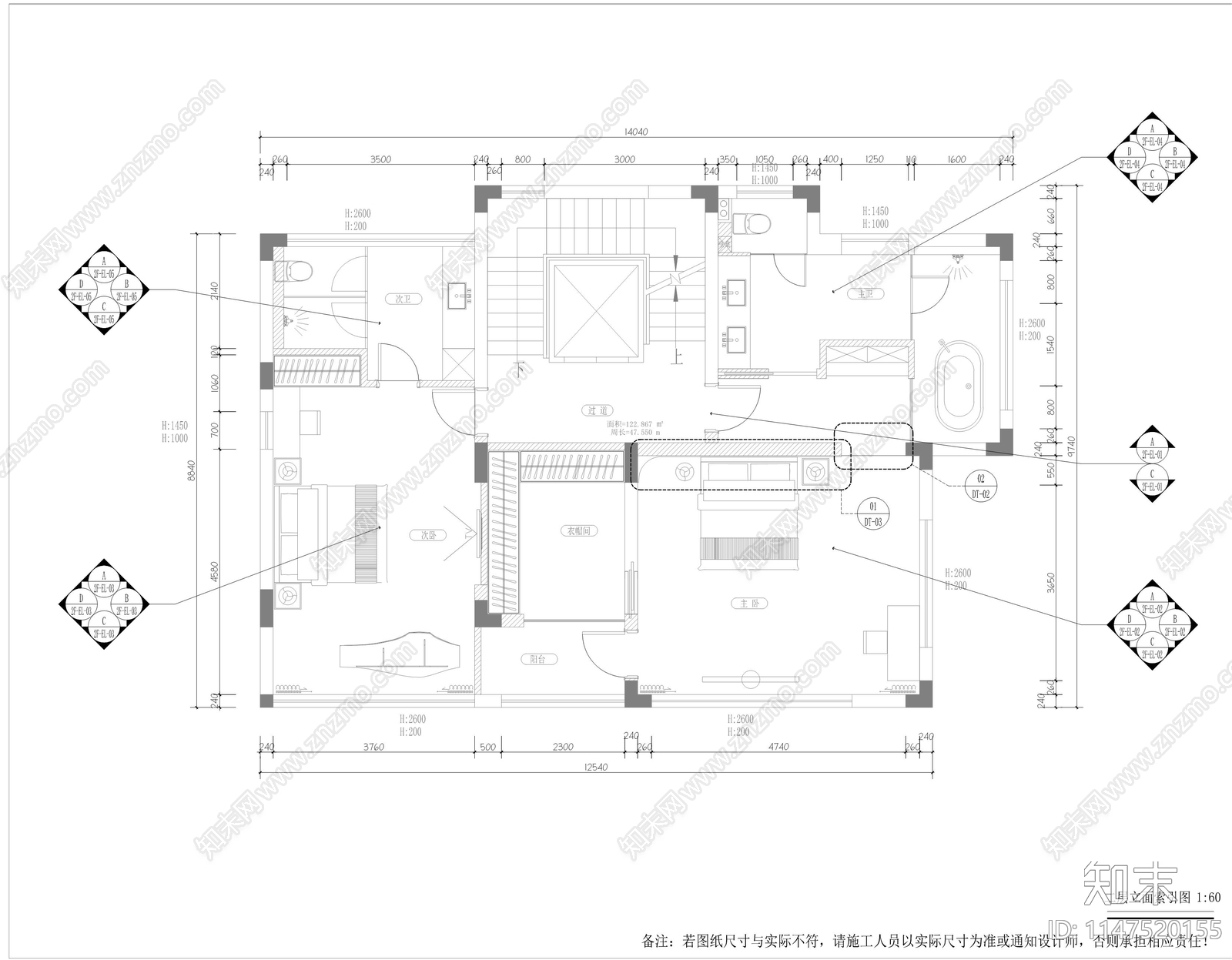 现代三层别墅室内cad施工图下载【ID:1147520155】