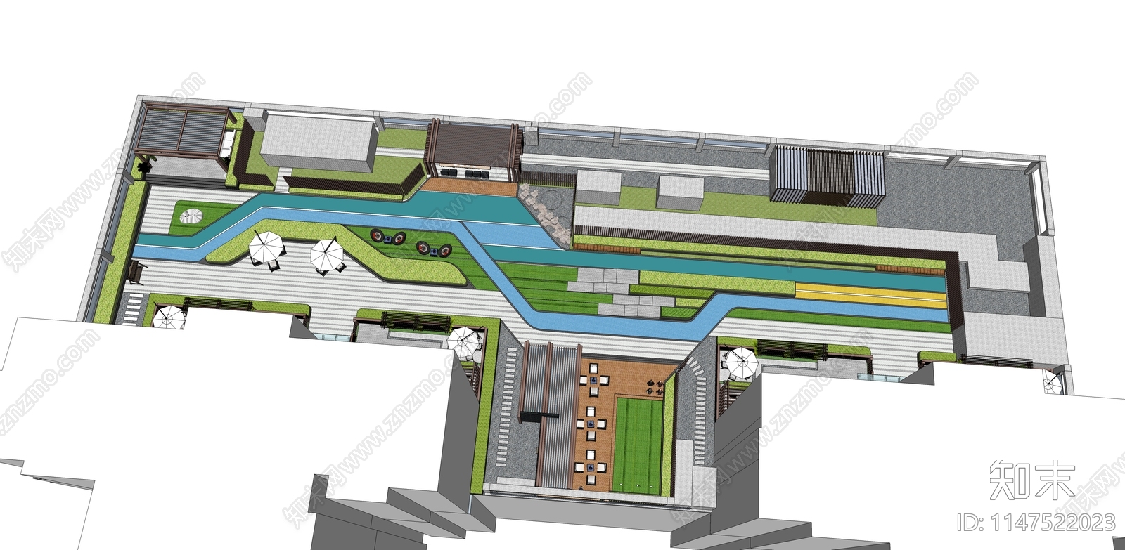 现代轻奢屋顶花园景观SU模型下载【ID:1147522023】
