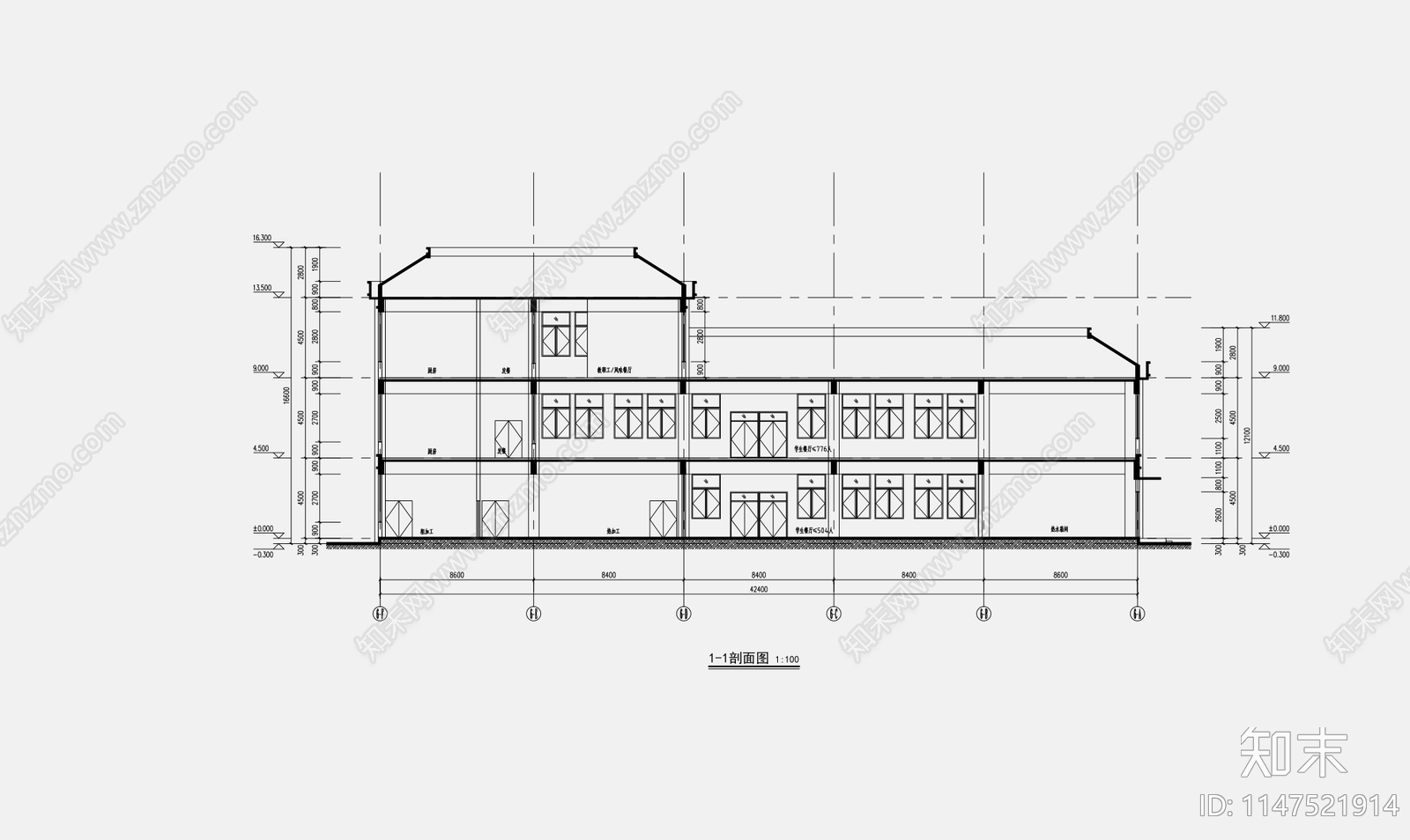 现代中学食堂天正建筑施工图下载【ID:1147521914】