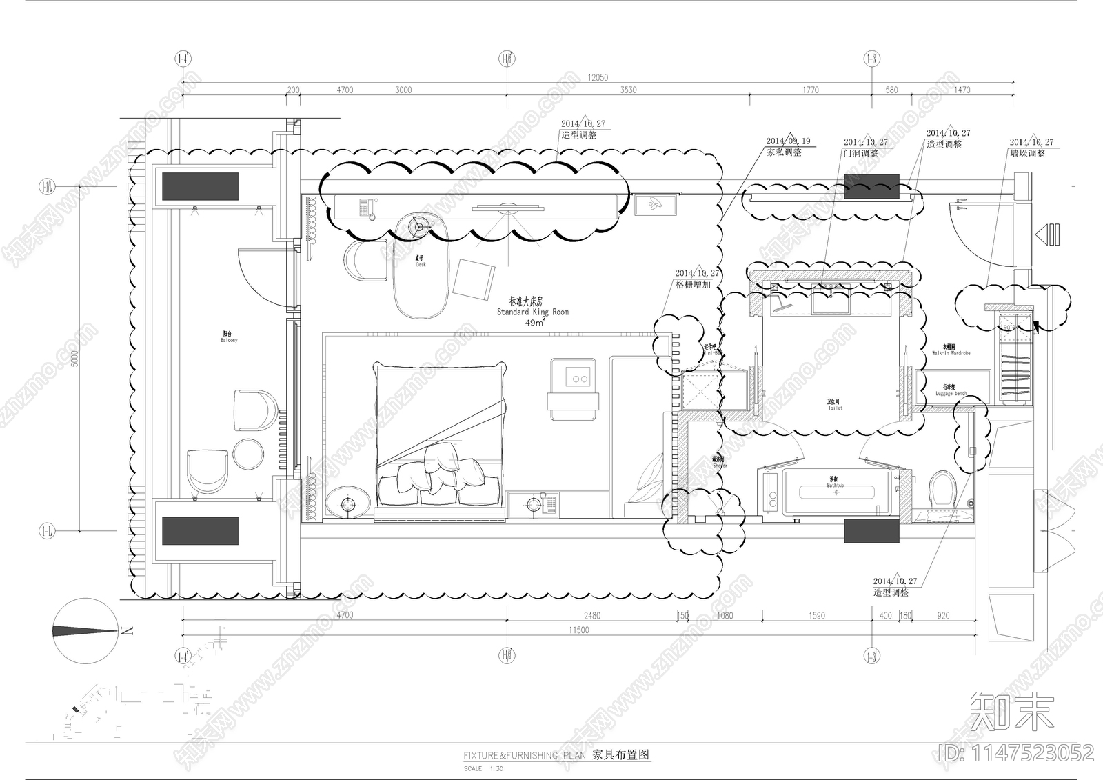 标准单床房样板间室内cad施工图下载【ID:1147523052】