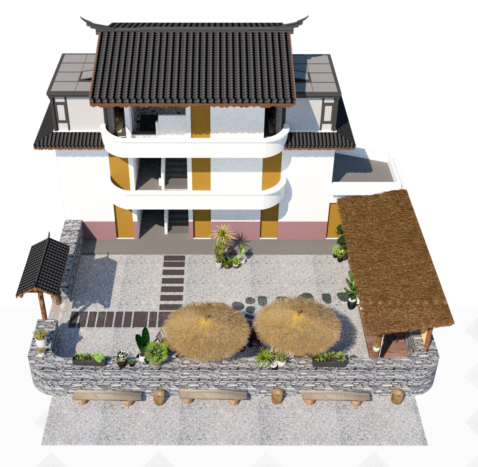 乡村庭院民宿SU模型下载【ID:1147523601】