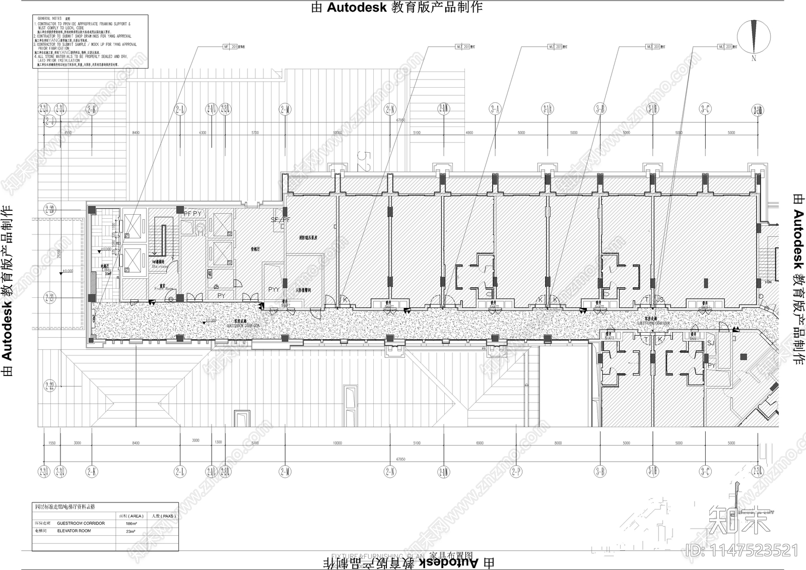 酒店客房走廊样板室内cad施工图下载【ID:1147523521】