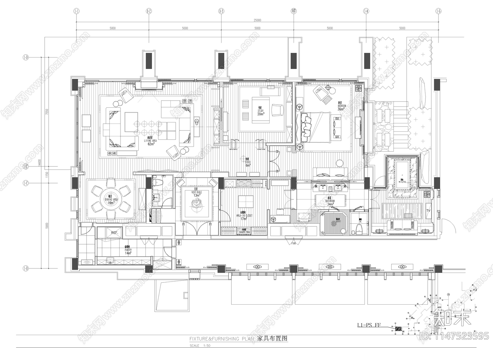 酒店总统套房室内cad施工图下载【ID:1147523595】