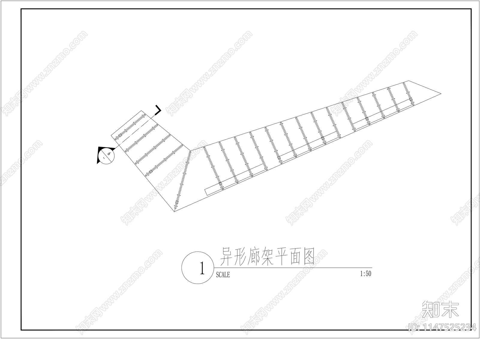 单臂停车棚详图cad施工图下载【ID:1147525234】