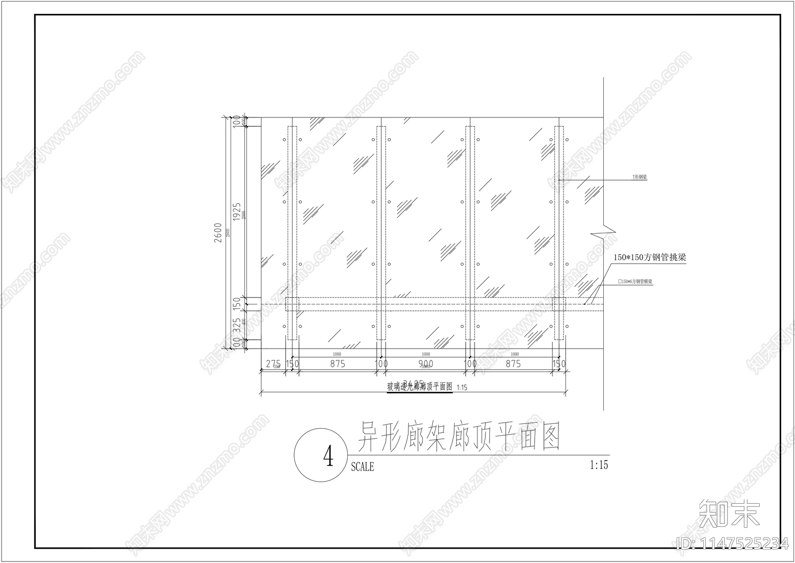 单臂停车棚详图cad施工图下载【ID:1147525234】