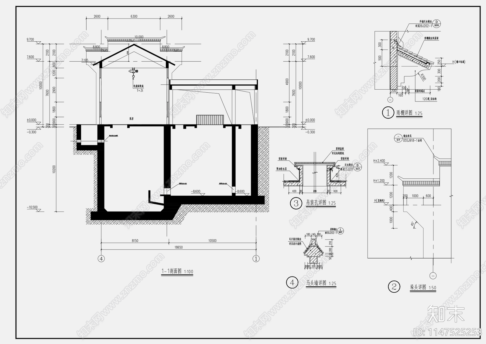 徽派22X10M180平泵房建筑cad施工图下载【ID:1147525253】