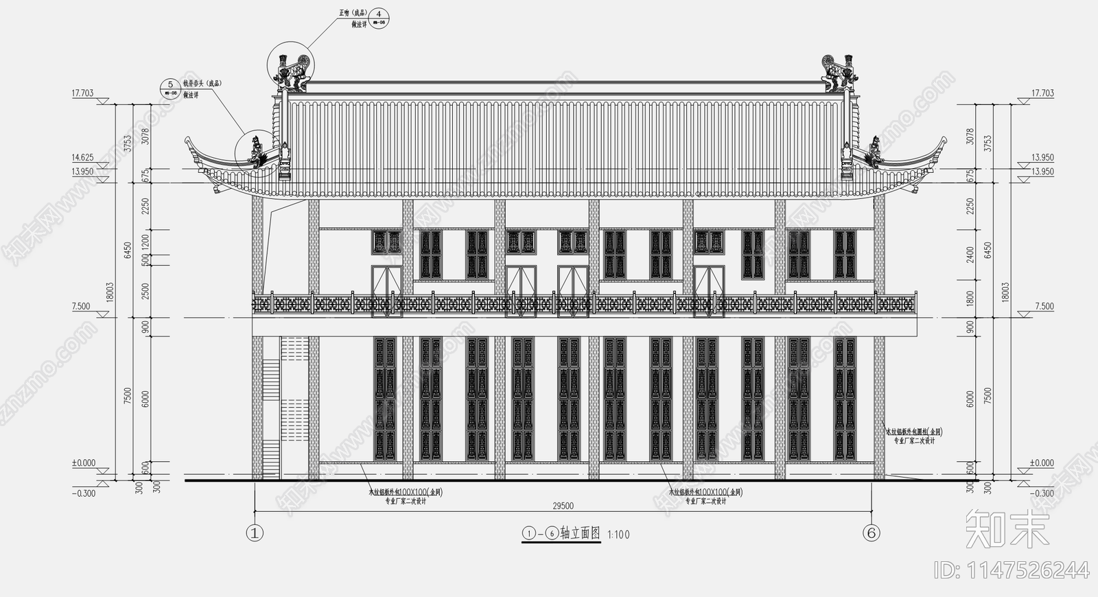 仿古歇山顶30X12M泵房天正建筑施工图下载【ID:1147526244】