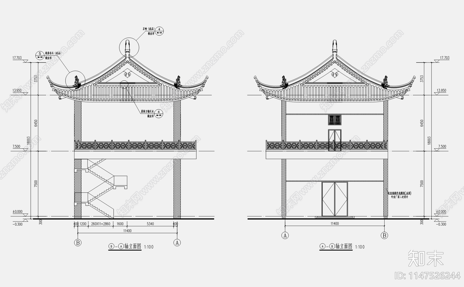 仿古歇山顶30X12M泵房天正建筑施工图下载【ID:1147526244】