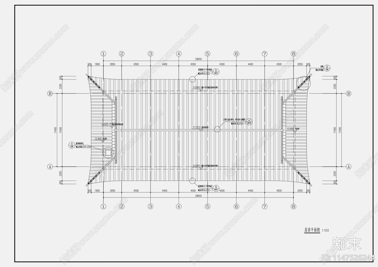 仿古歇山顶30X12M泵房天正建筑施工图下载【ID:1147526244】