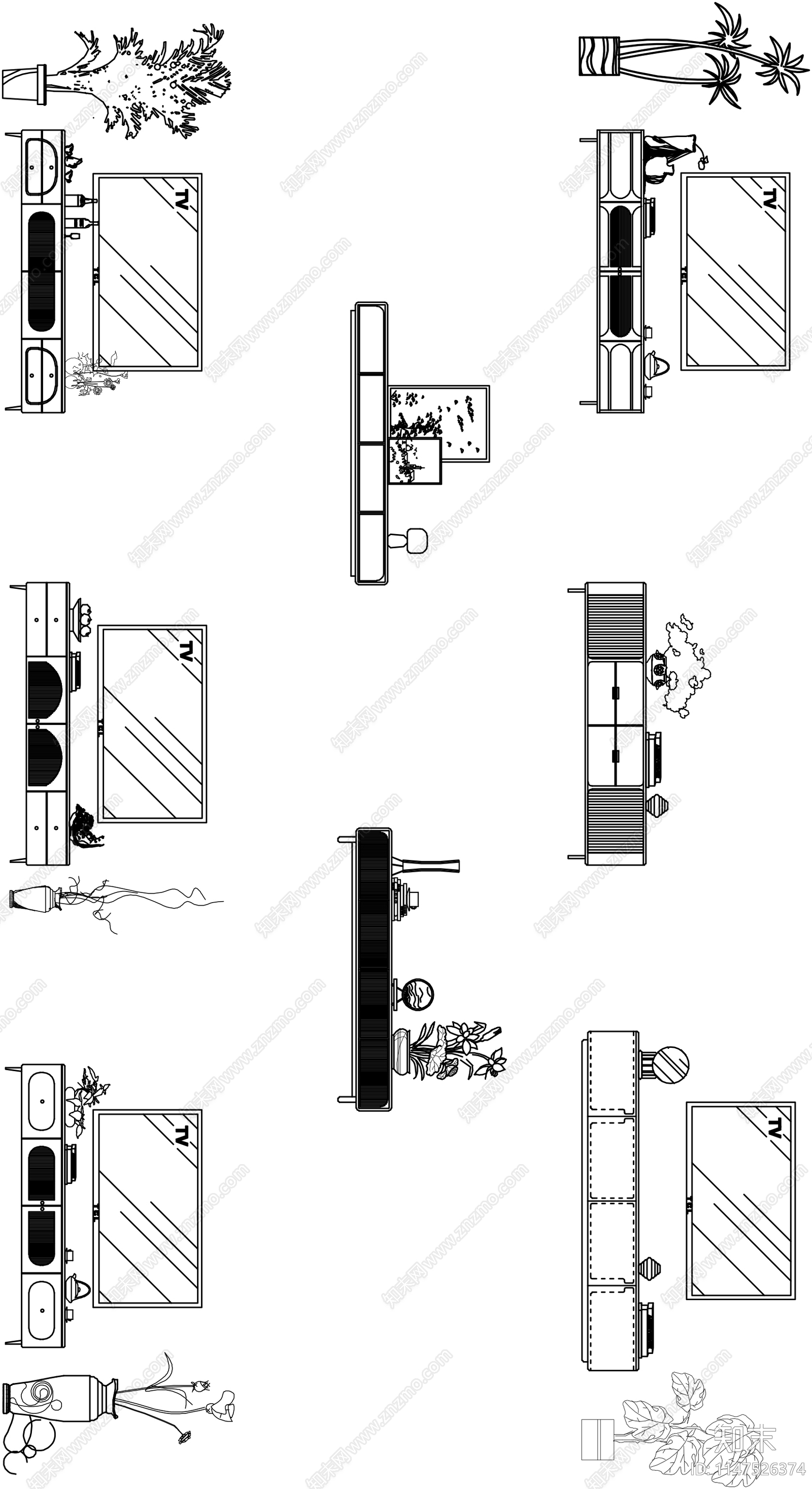 现代电视柜组合cad施工图下载【ID:1147526374】