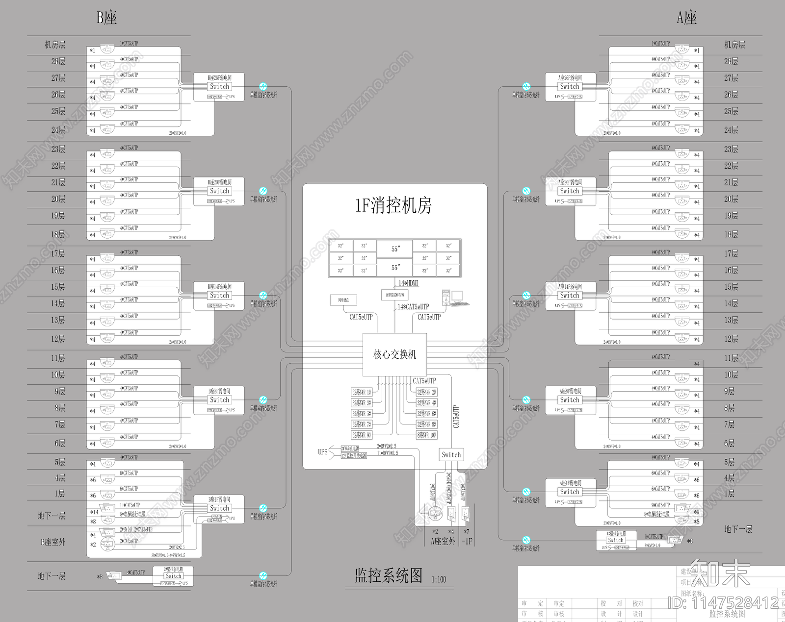 网络监控系统图cad施工图下载【ID:1147528412】