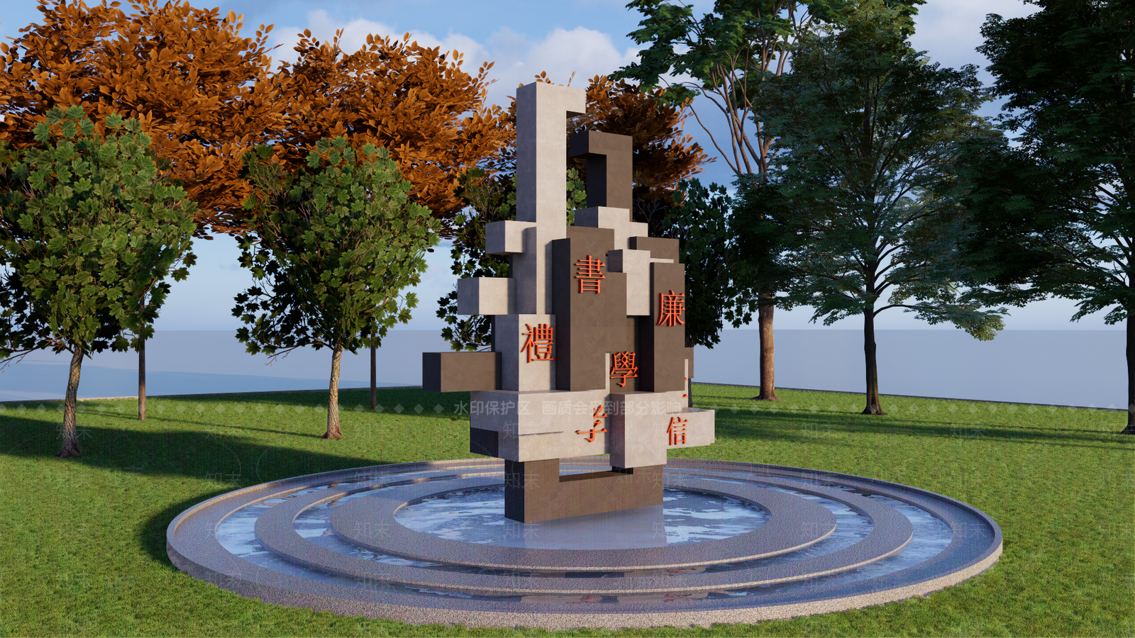 传统文化雕塑小品SU模型下载【ID:1147534427】