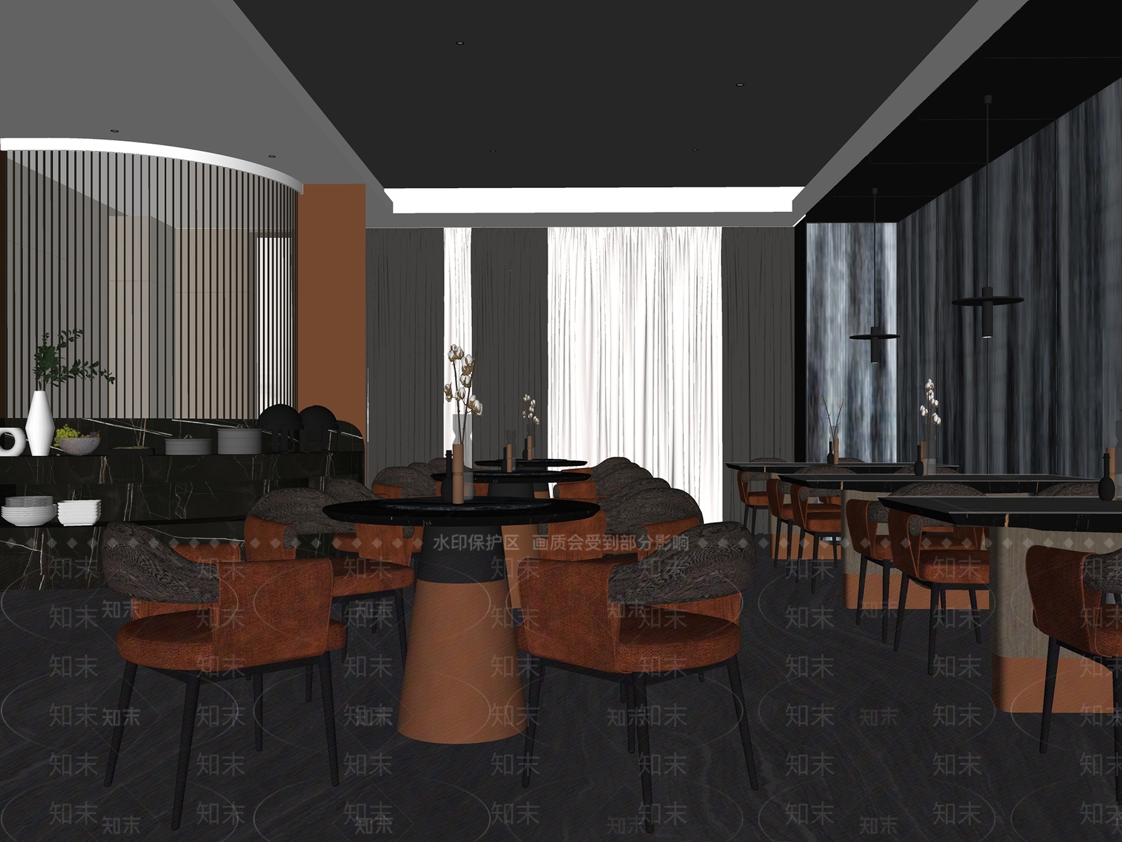 新中式酒店餐厅SU模型下载【ID:1147534842】