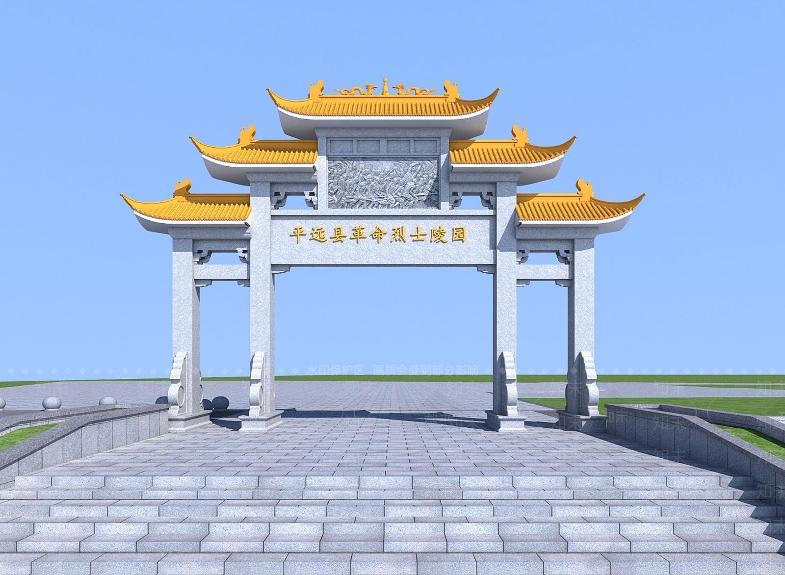 牌坊中式门楼3D模型下载【ID:1147535798】