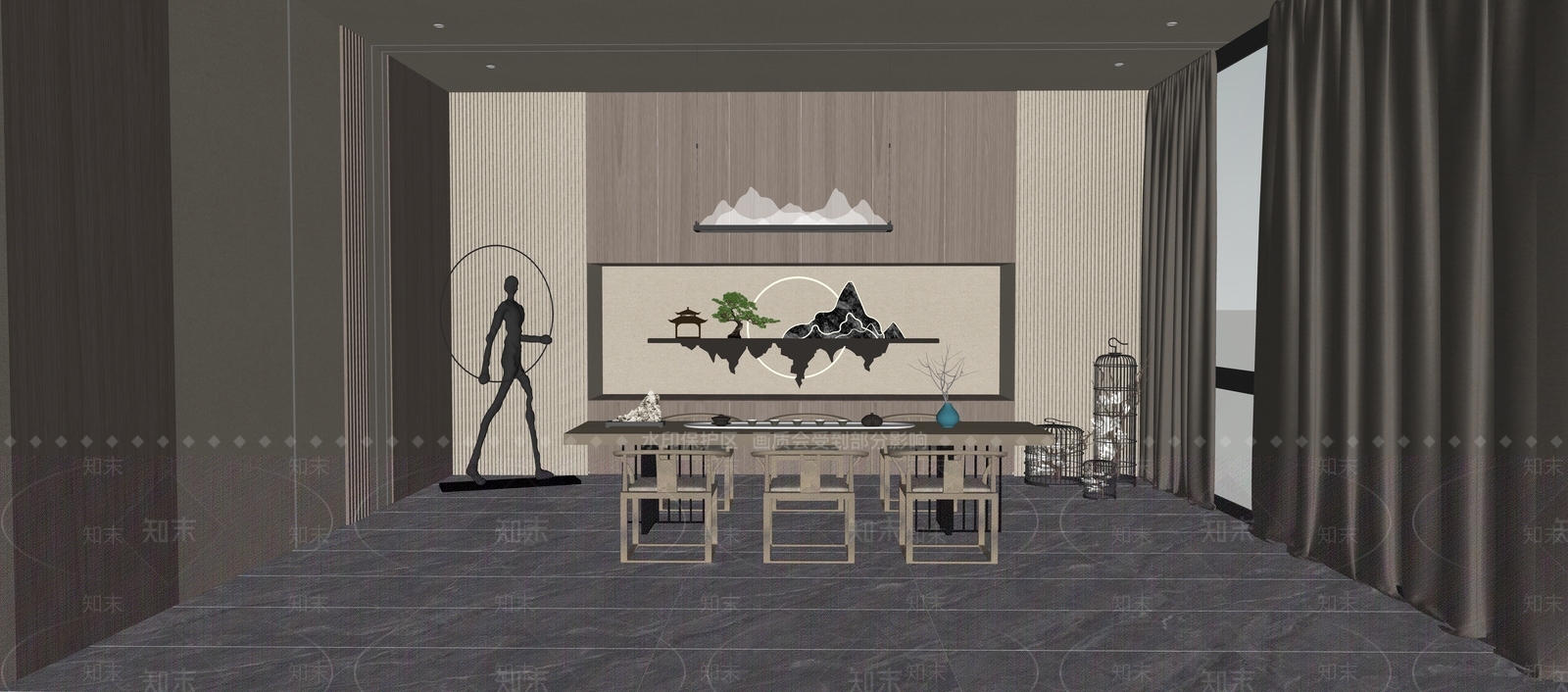 新中式茶室SU模型下载【ID:1147537675】
