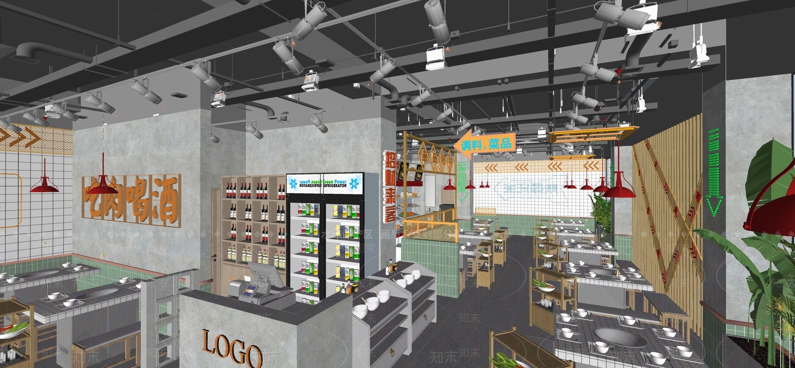 现代工业风火锅店SU模型下载【ID:1147538334】