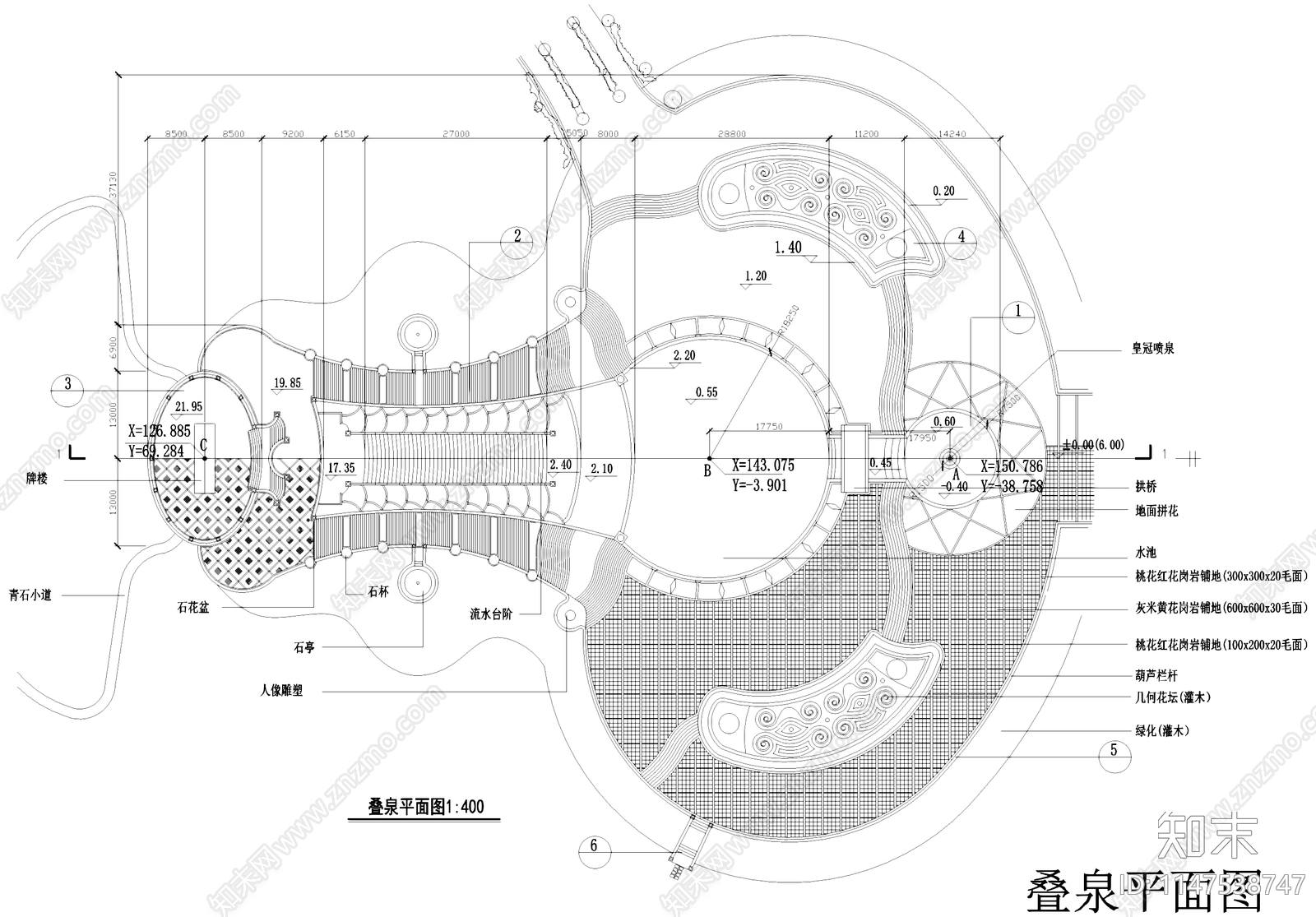 叠水跌水水池景观水景平面图cad施工图下载【ID:1147538747】