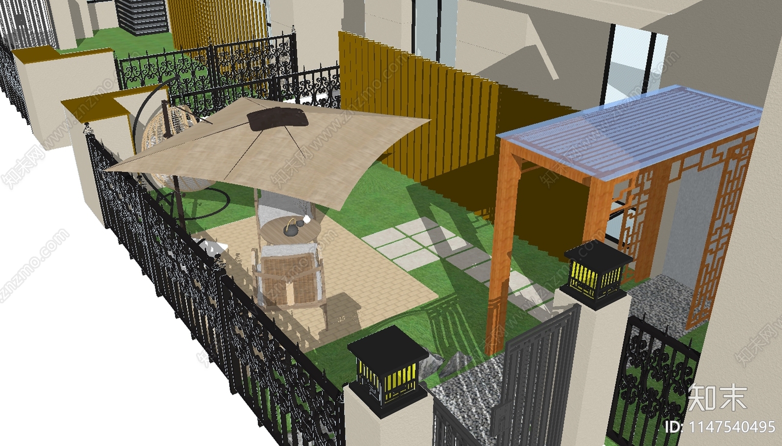 现代庭院建筑SU模型下载【ID:1147540495】