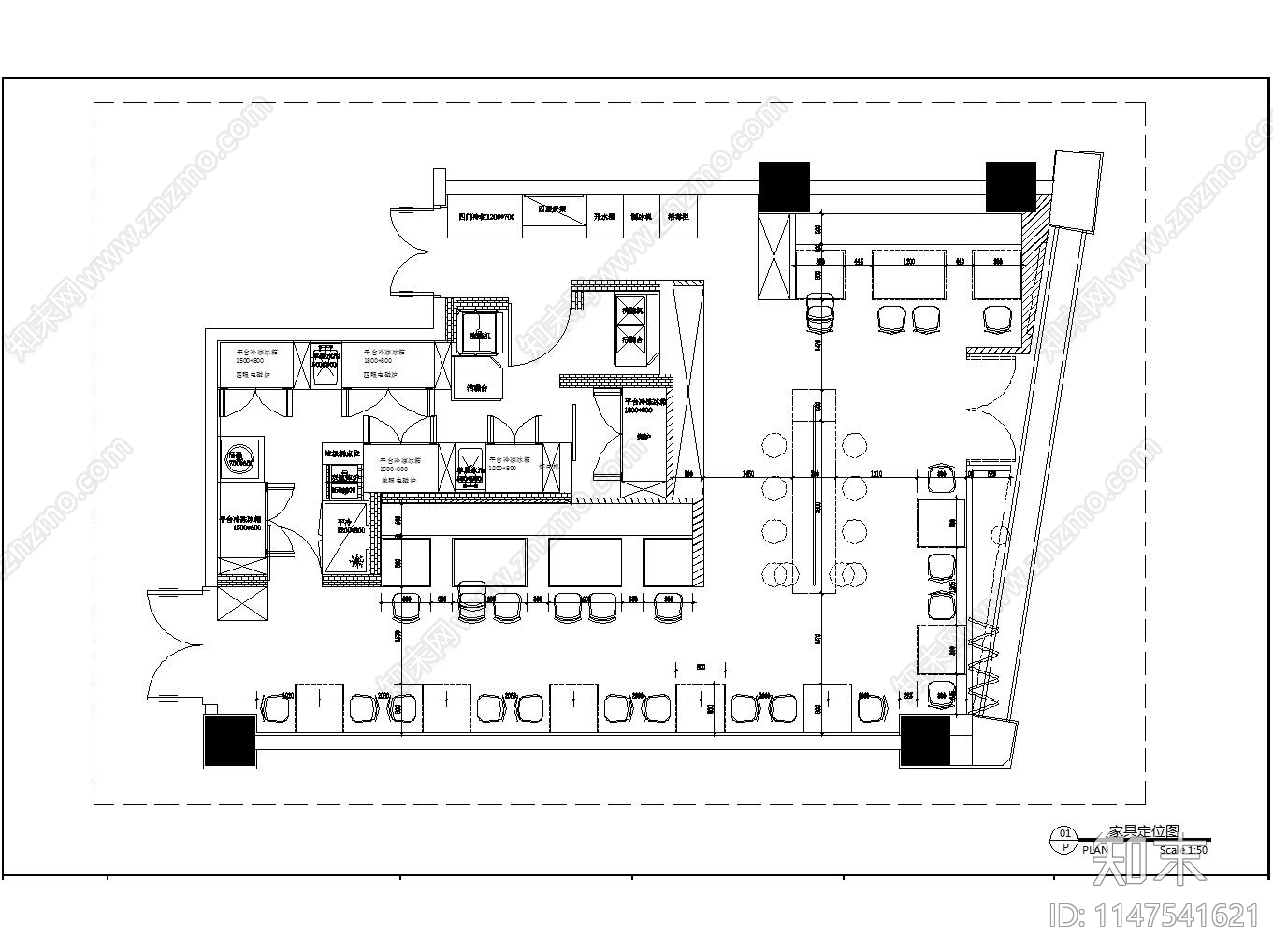 韩式快餐店室内cad施工图下载【ID:1147541621】