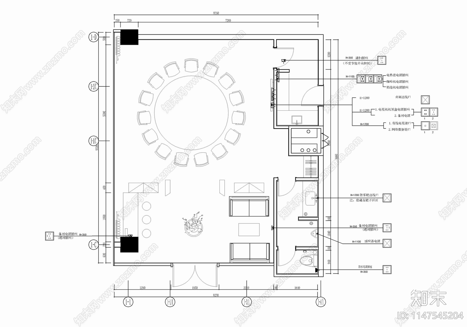 80㎡中餐厅包房室内cad施工图下载【ID:1147545204】