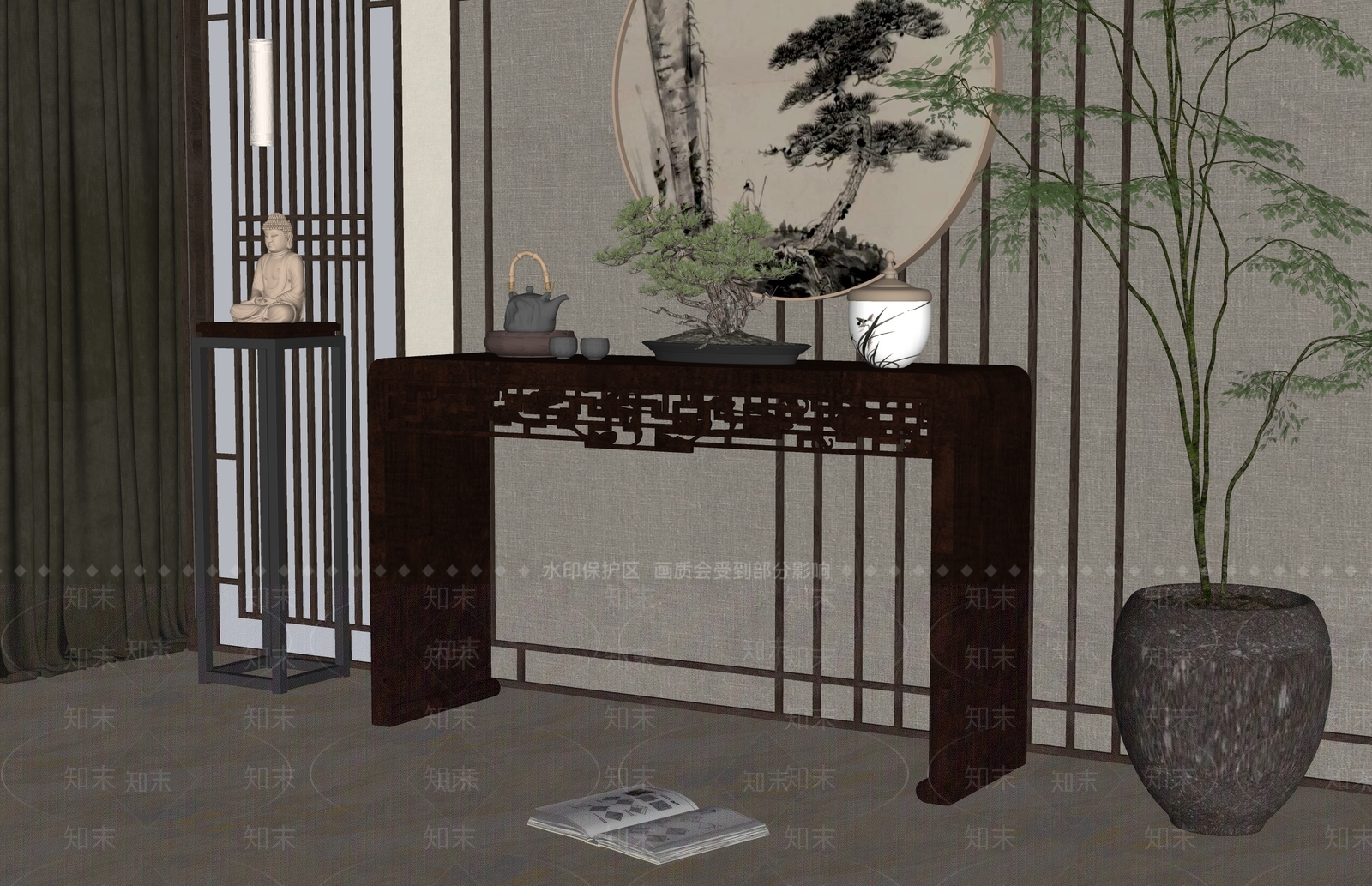 新中式玄关端景条案SU模型下载【ID:1147548186】