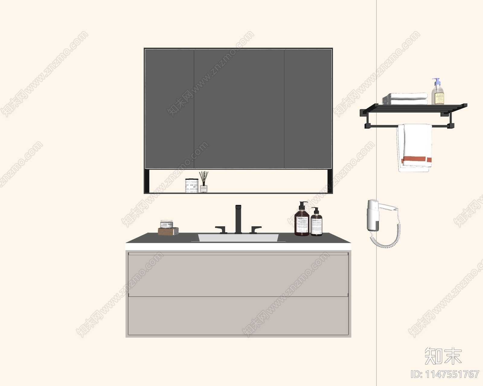 现代浴室柜SU模型下载【ID:1147551767】