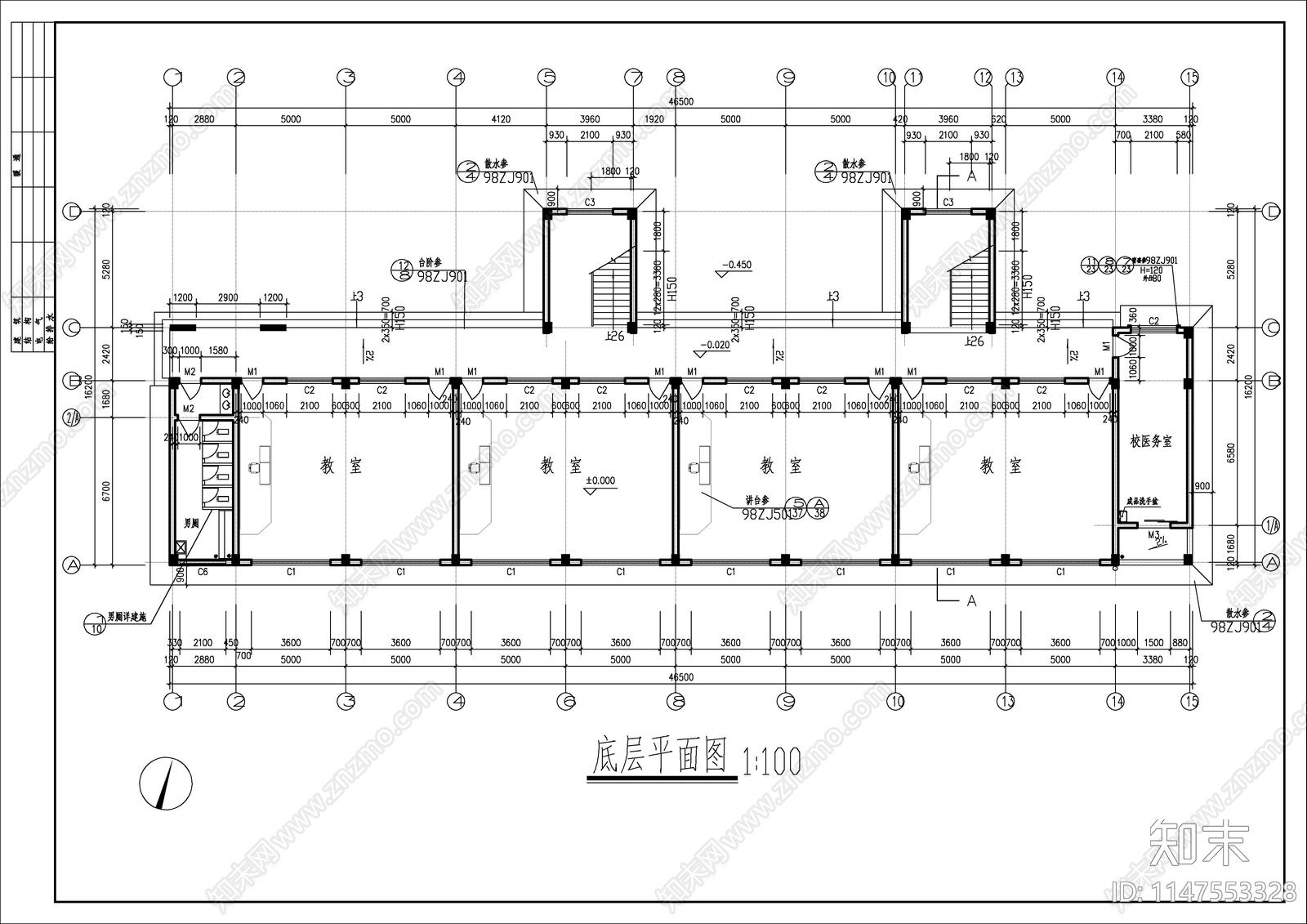 教学楼建筑cad施工图下载【ID:1147553328】