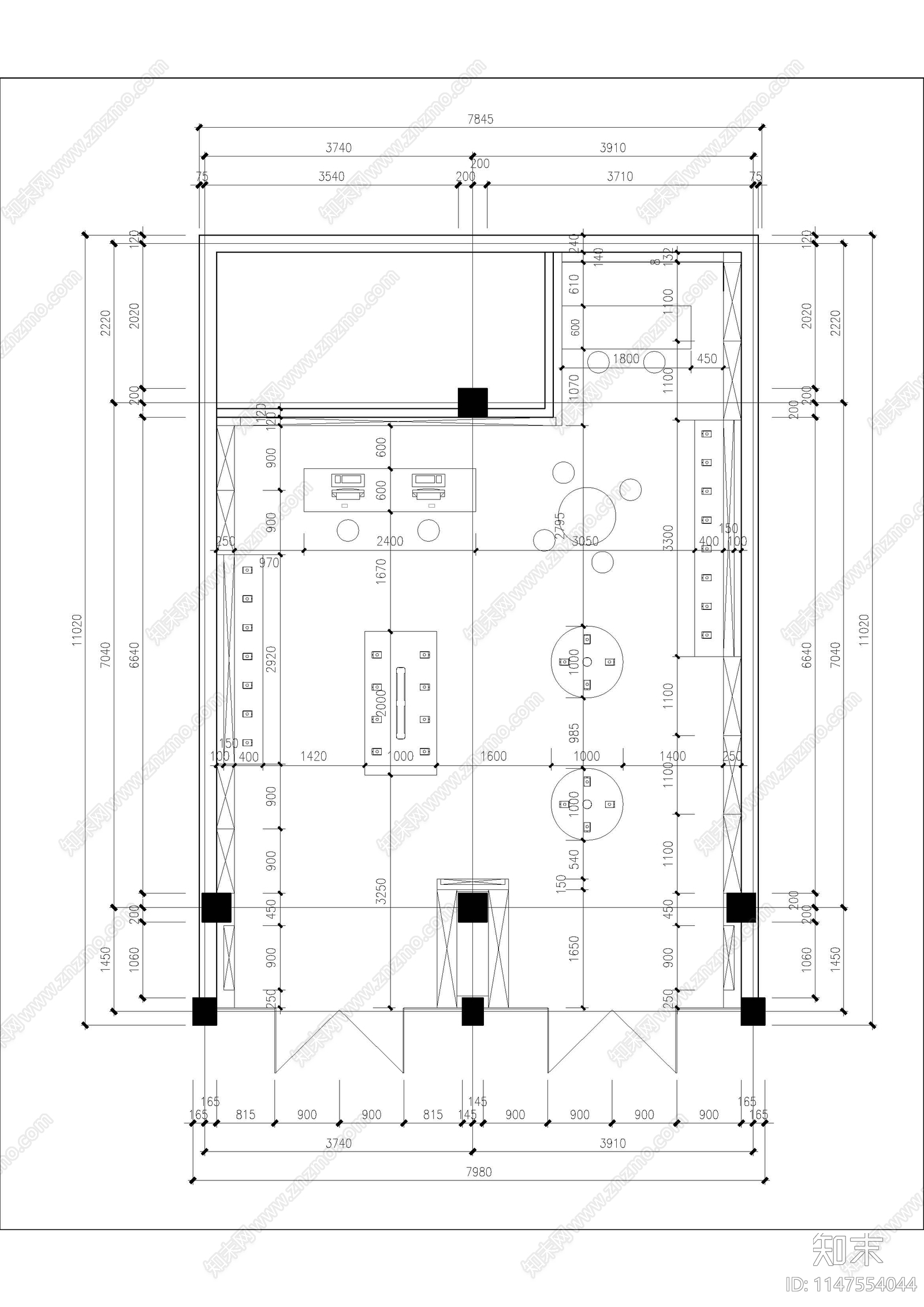 手机连锁苹果营业展厅室内cad施工图下载【ID:1147554044】