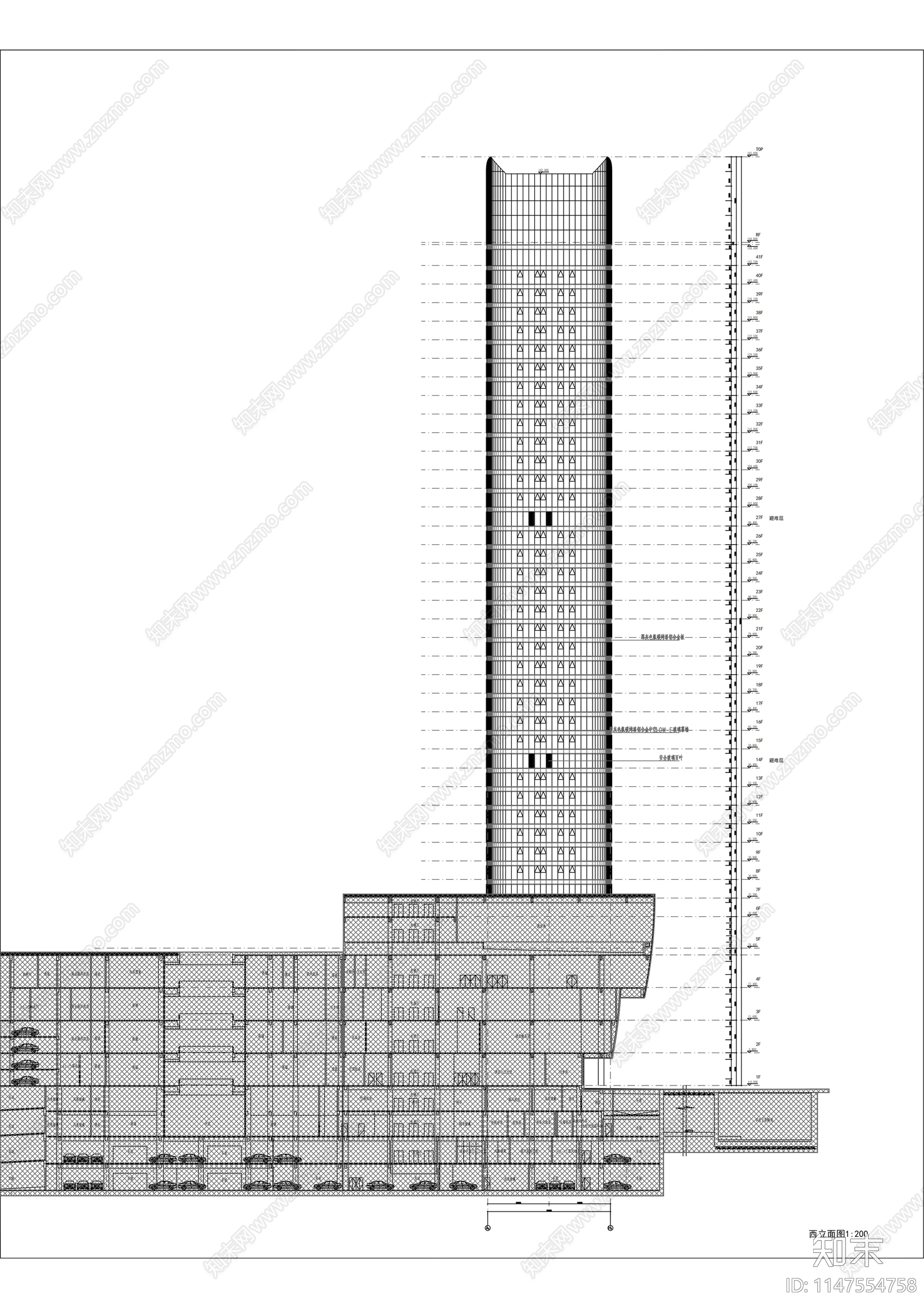 250M世贸中心建筑cad施工图下载【ID:1147554758】