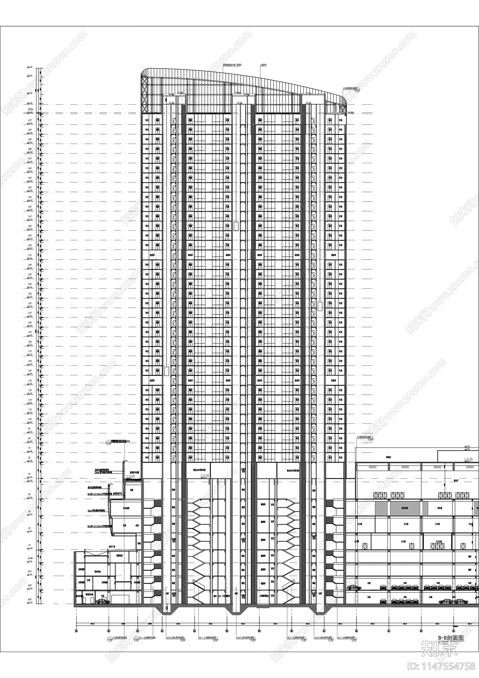 250M世贸中心建筑cad施工图下载【ID:1147554758】