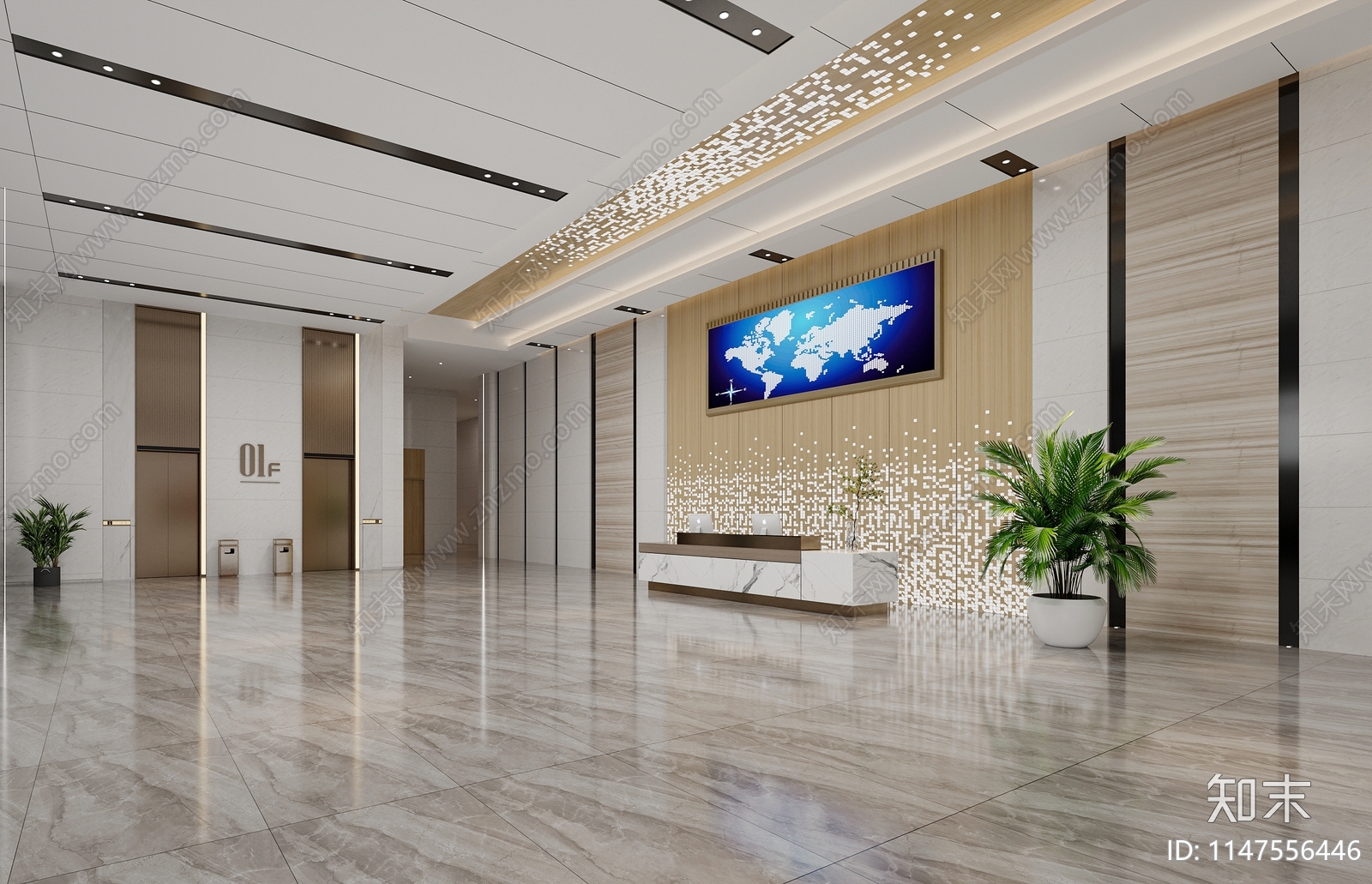现代公司大堂大厅前厅接待电梯办公楼大堂酒店大厅3D模型下载【ID:1147556446】