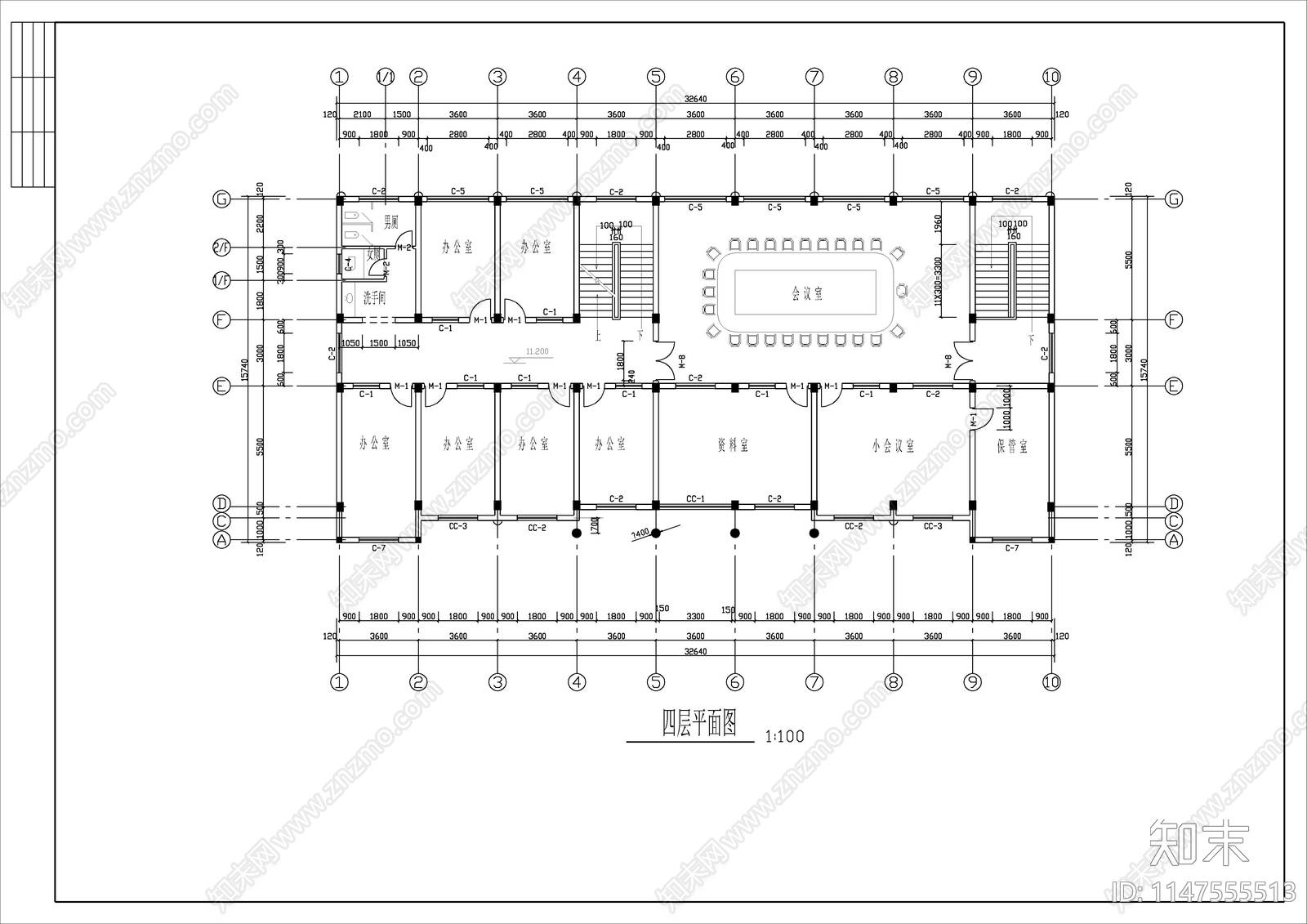 四层框架办公楼建筑cad施工图下载【ID:1147555513】