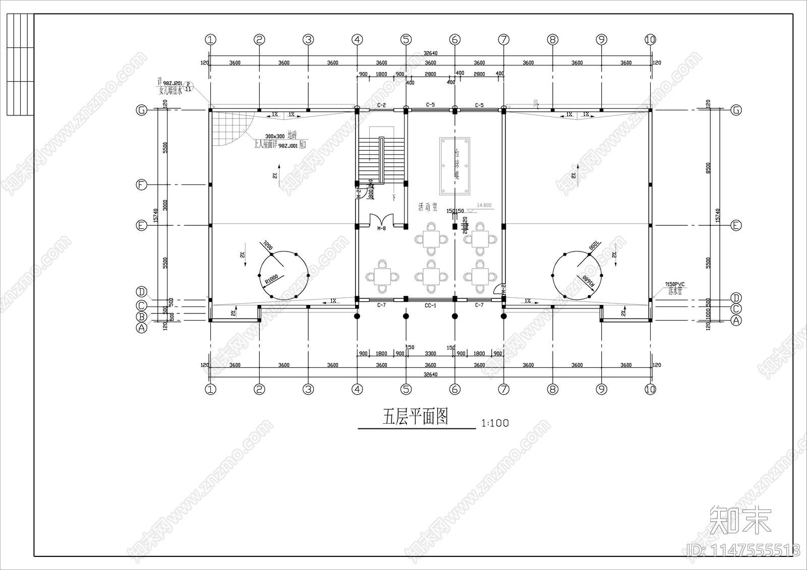 四层框架办公楼建筑cad施工图下载【ID:1147555513】