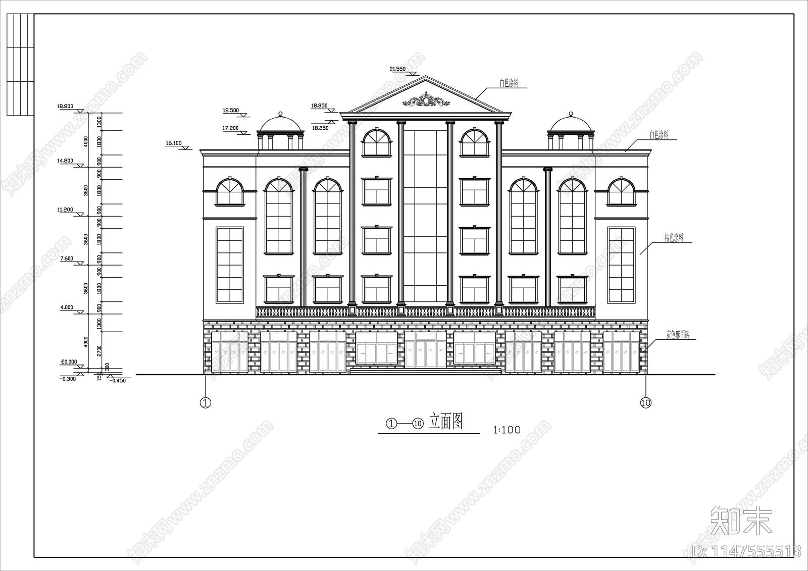 四层框架办公楼建筑cad施工图下载【ID:1147555513】