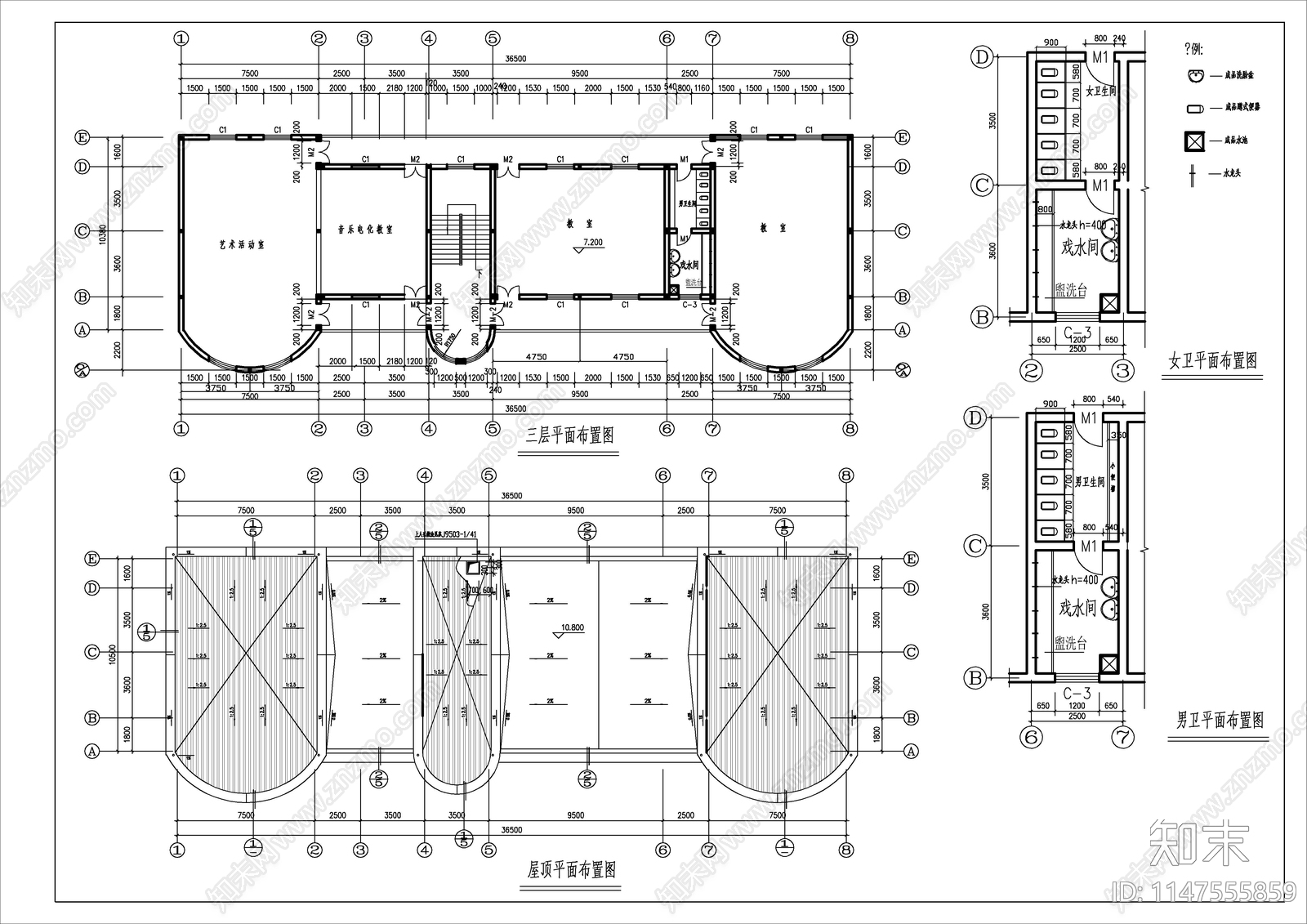 云海花园幼儿园建筑cad施工图下载【ID:1147555859】