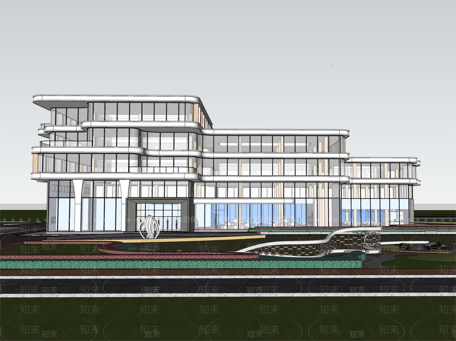 现代多层商业建筑SU模型下载【ID:1147633597】