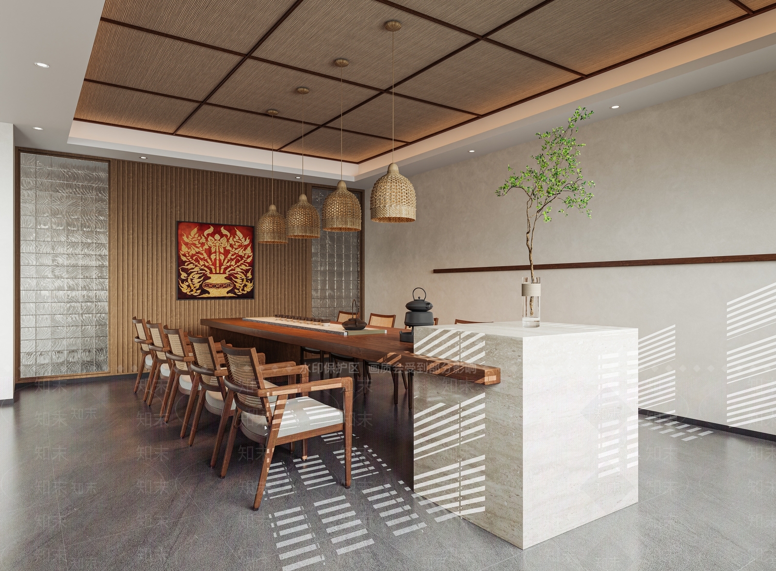 侘寂民宿会客厅3D模型下载【ID:1147557443】