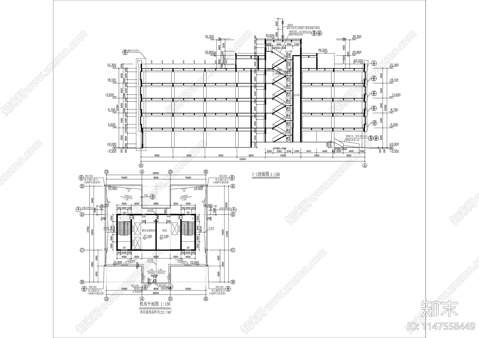 车间厂房大厦建筑cad施工图下载【ID:1147558449】