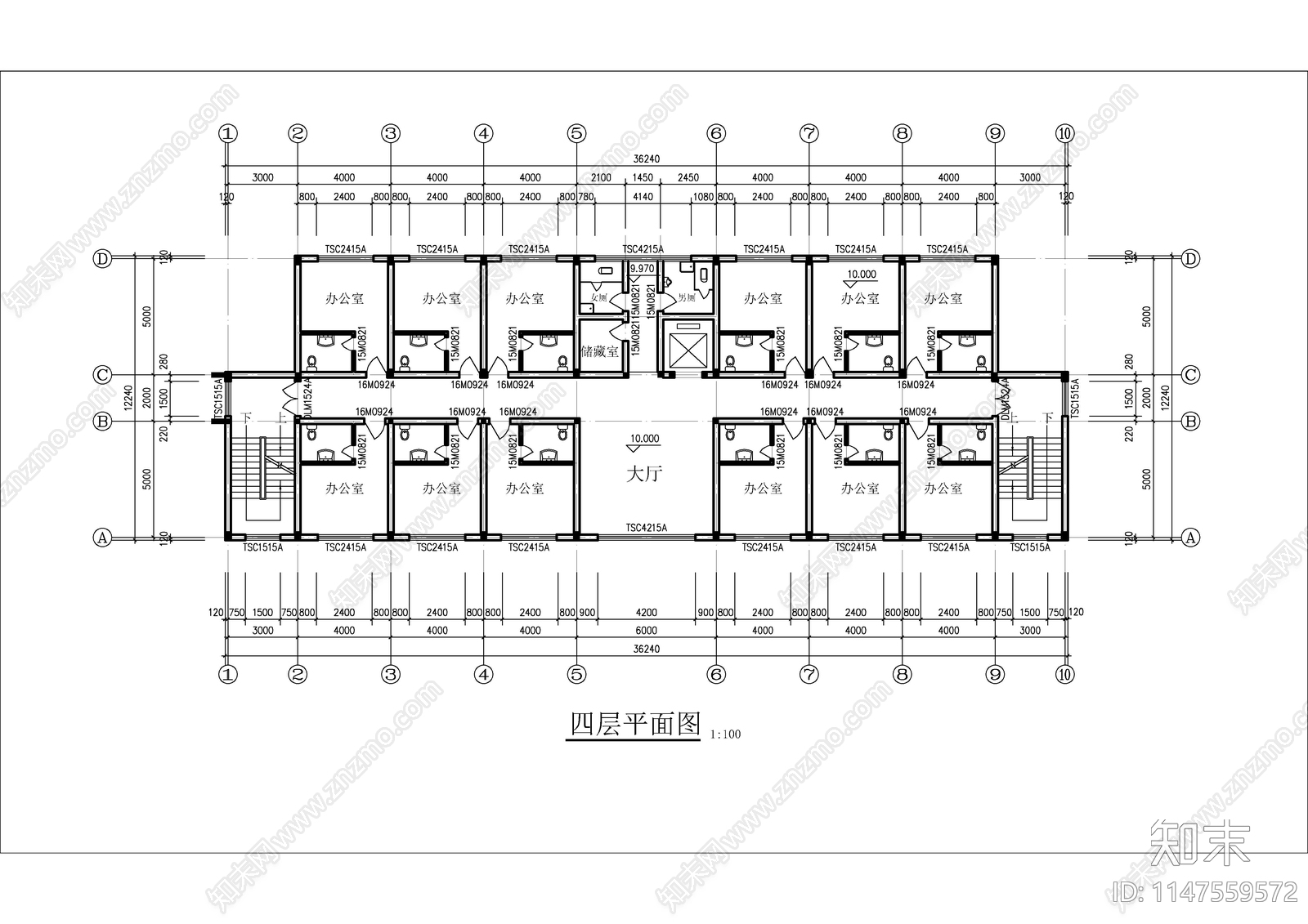 厂区办公楼建筑cad施工图下载【ID:1147559572】
