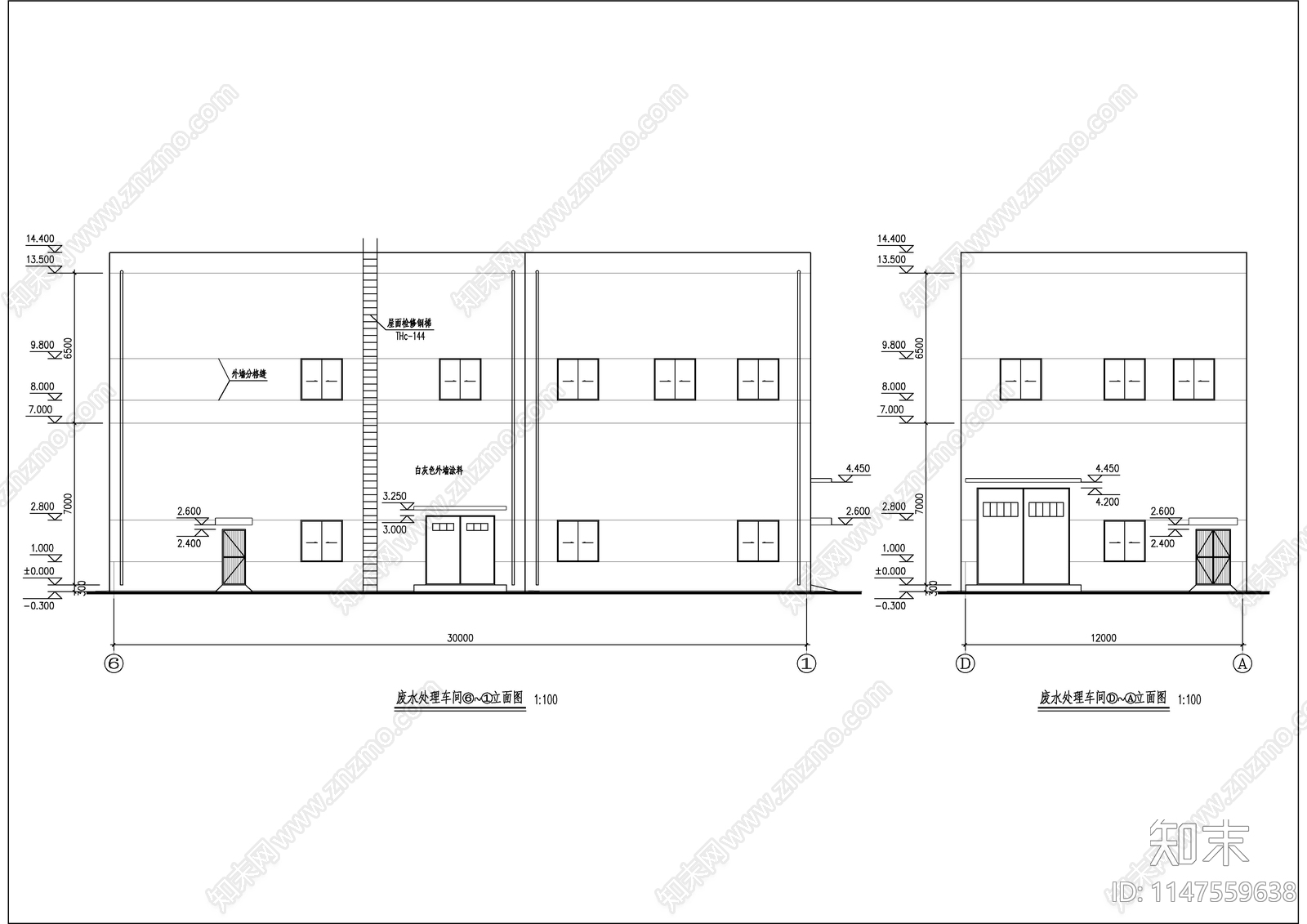 废水处理车间建筑cad施工图下载【ID:1147559638】