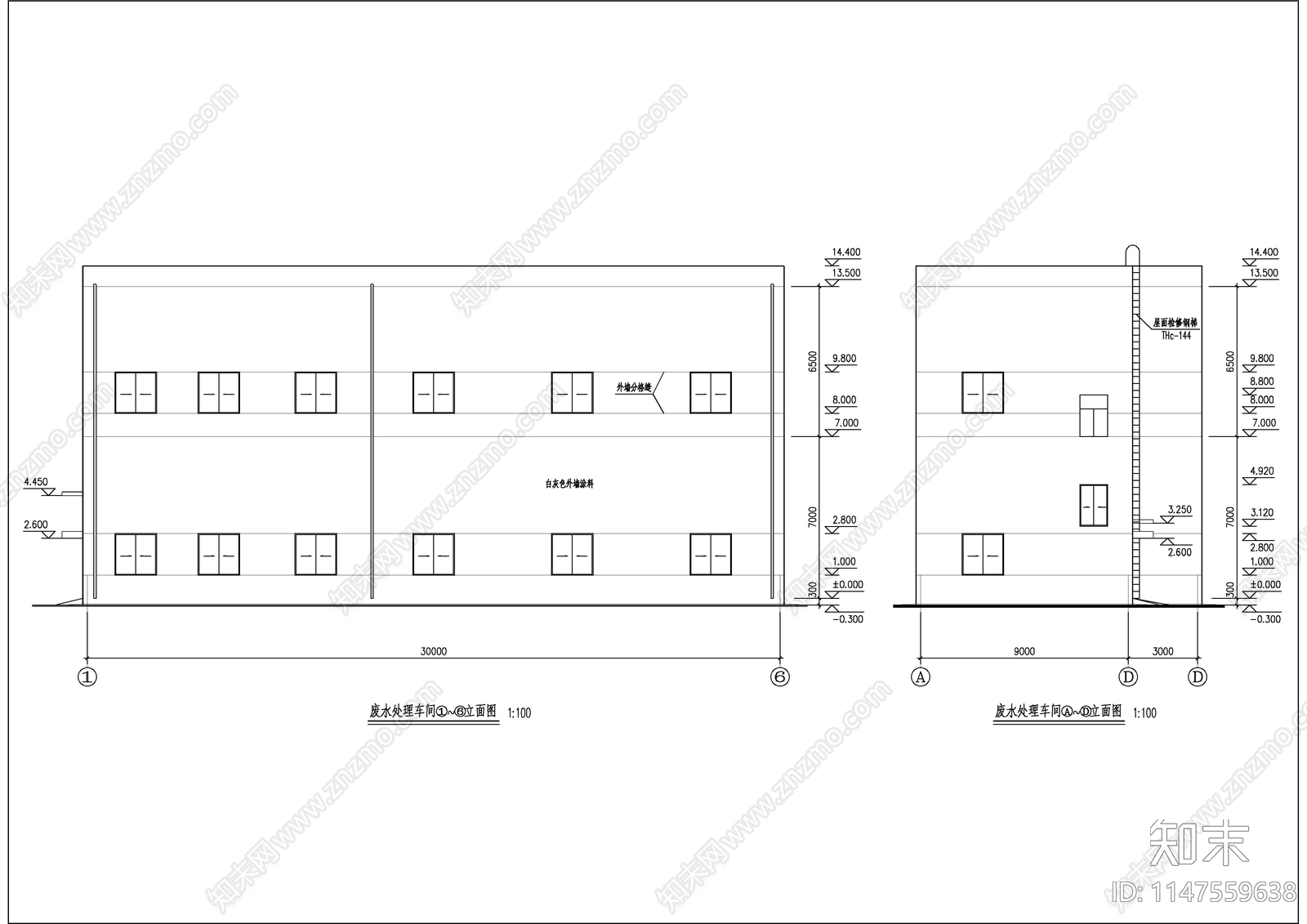 废水处理车间建筑cad施工图下载【ID:1147559638】